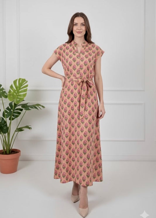 Kiara Cotton Dress | Peach Garden