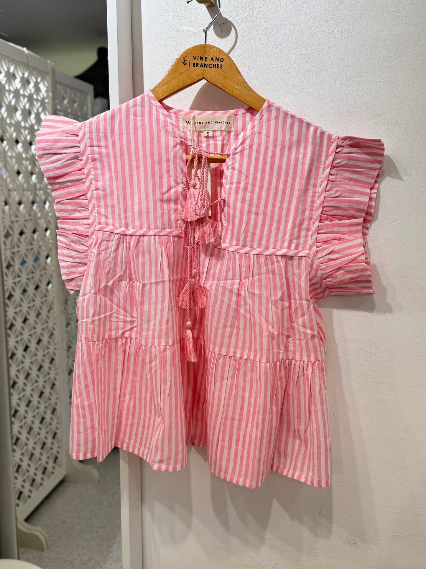 Nico Tassel Cotton Top | Blush stripe