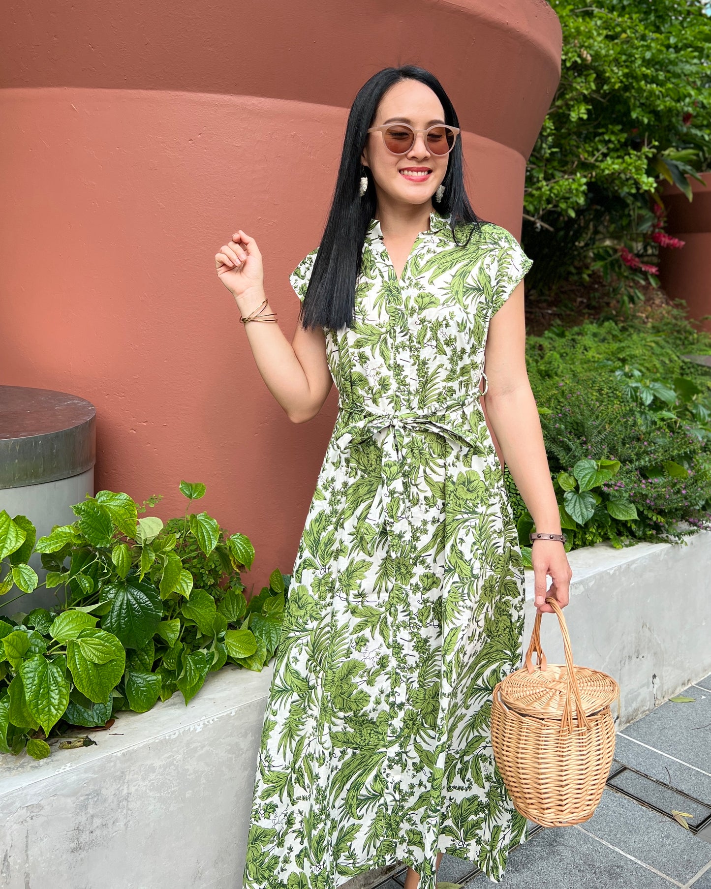 Kiara Cotton Dress - Green Blossom