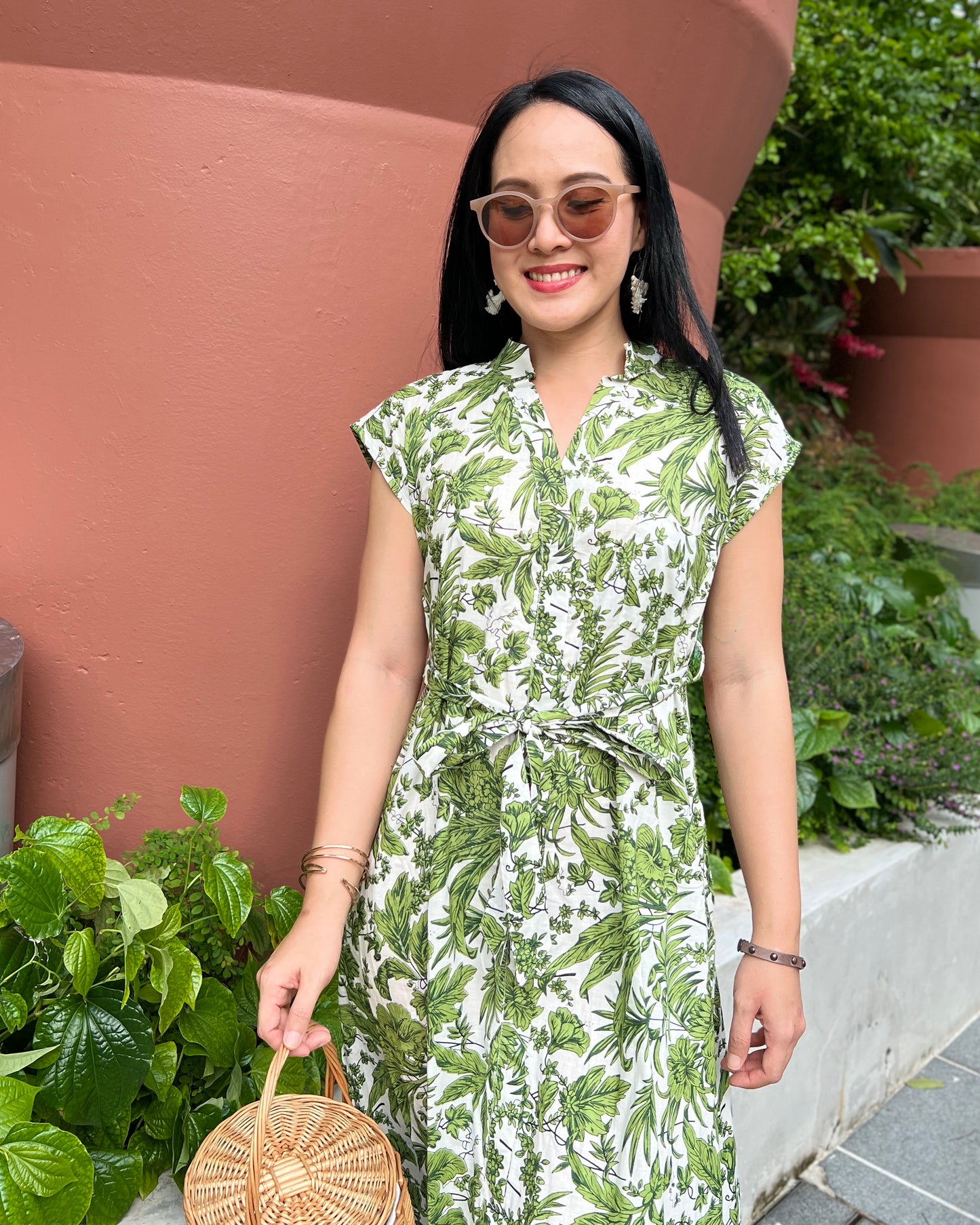 Kiara Cotton Dress - Green Blossom