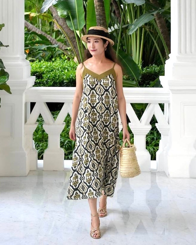 Ase Spaghetti Strap Dress - Tribal Olive