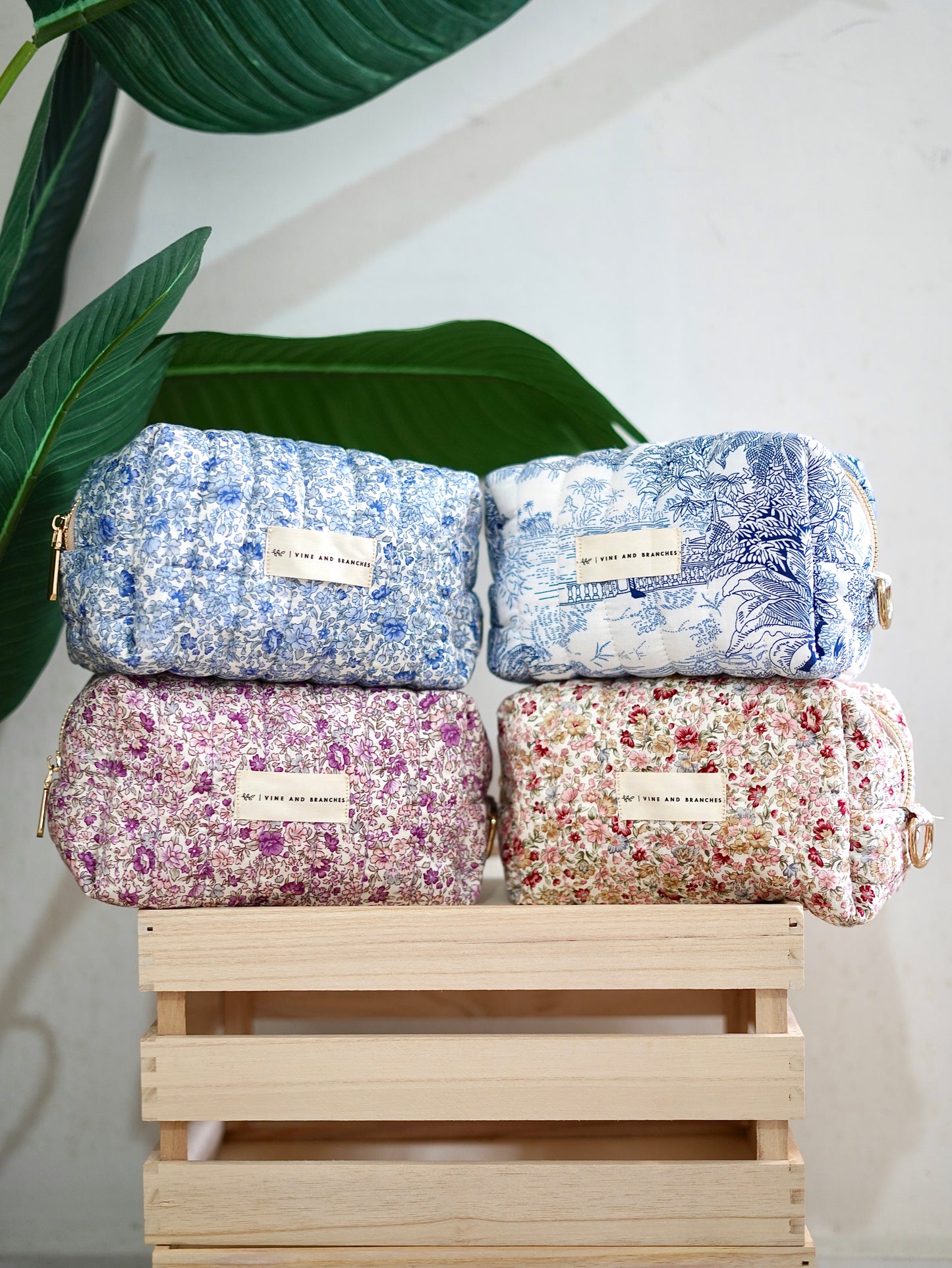 Quilted Japanese Cotton Pouch - Mauve Purple