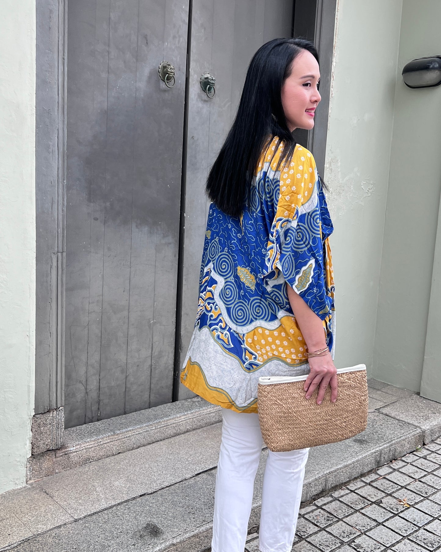 Cotton Batik Kimono- Cobalt Yellow Batik