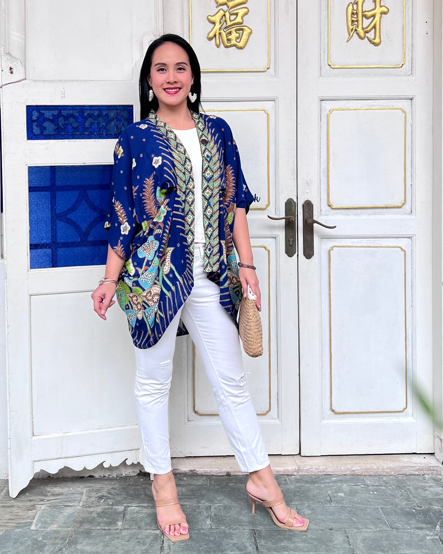 Cotton Batik Kimono- Cobalt Green Batik