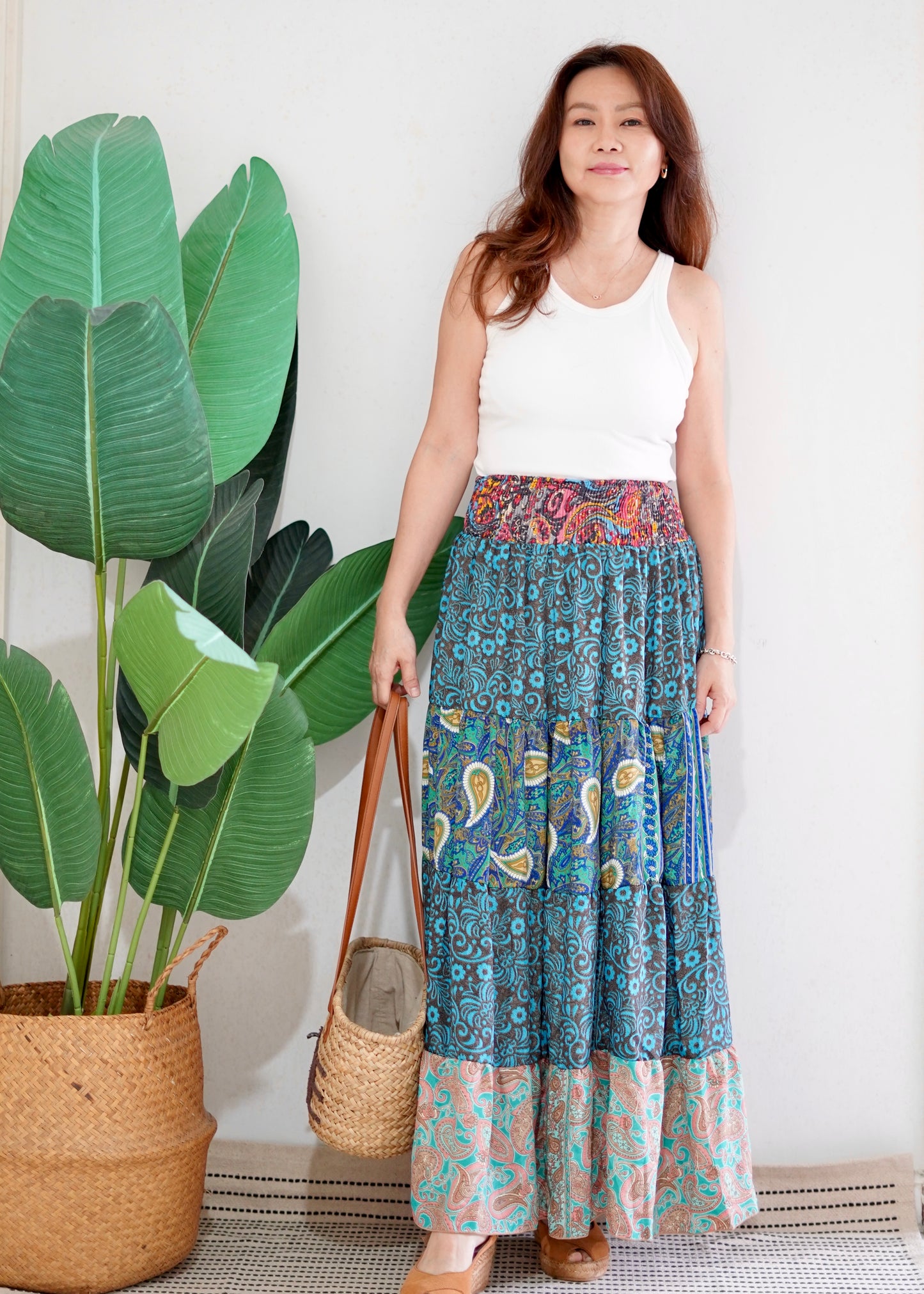 Silky Patchwork Skirt | Patchwork Turquoise