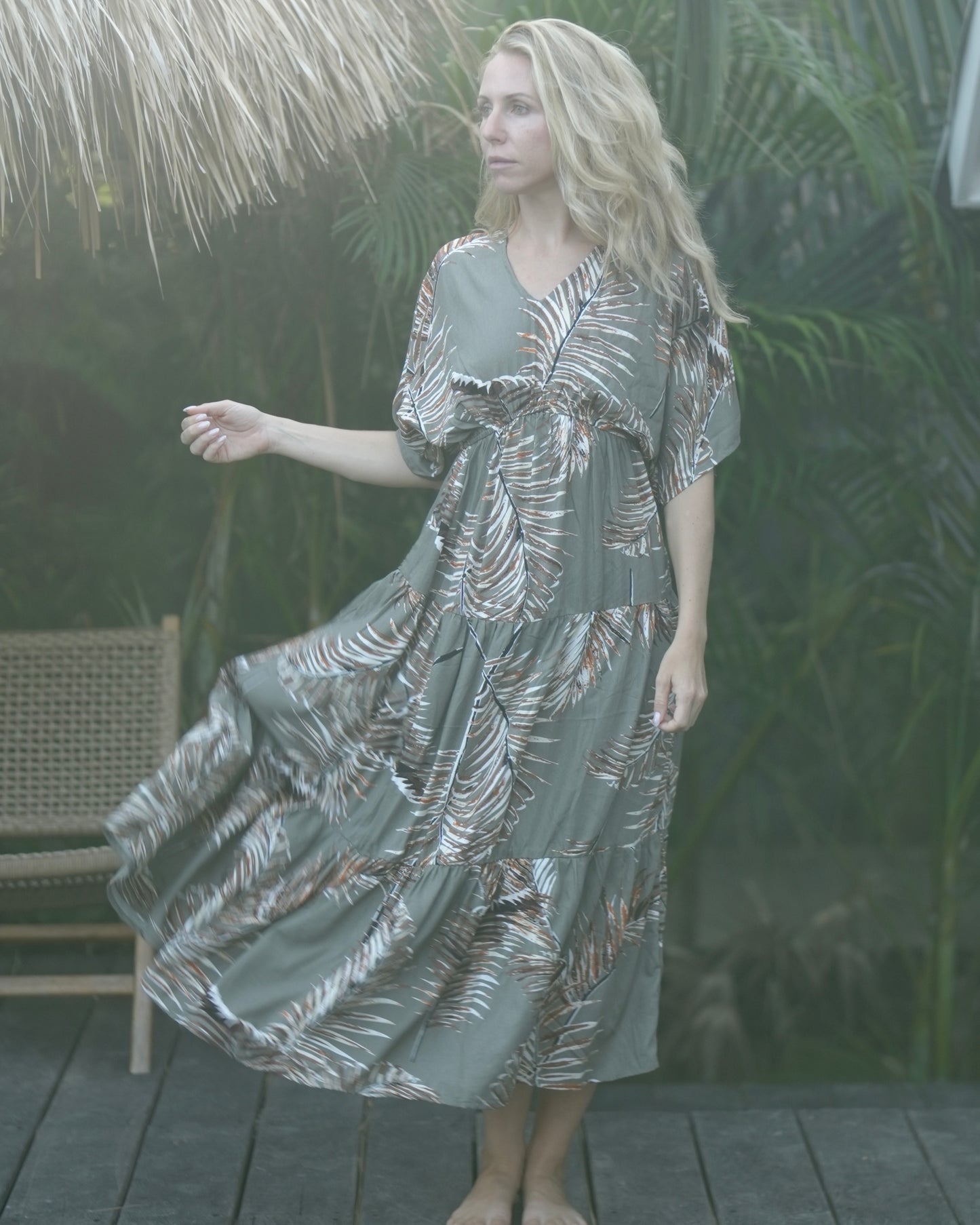 Nori Maxi Dress -Khaki Palm