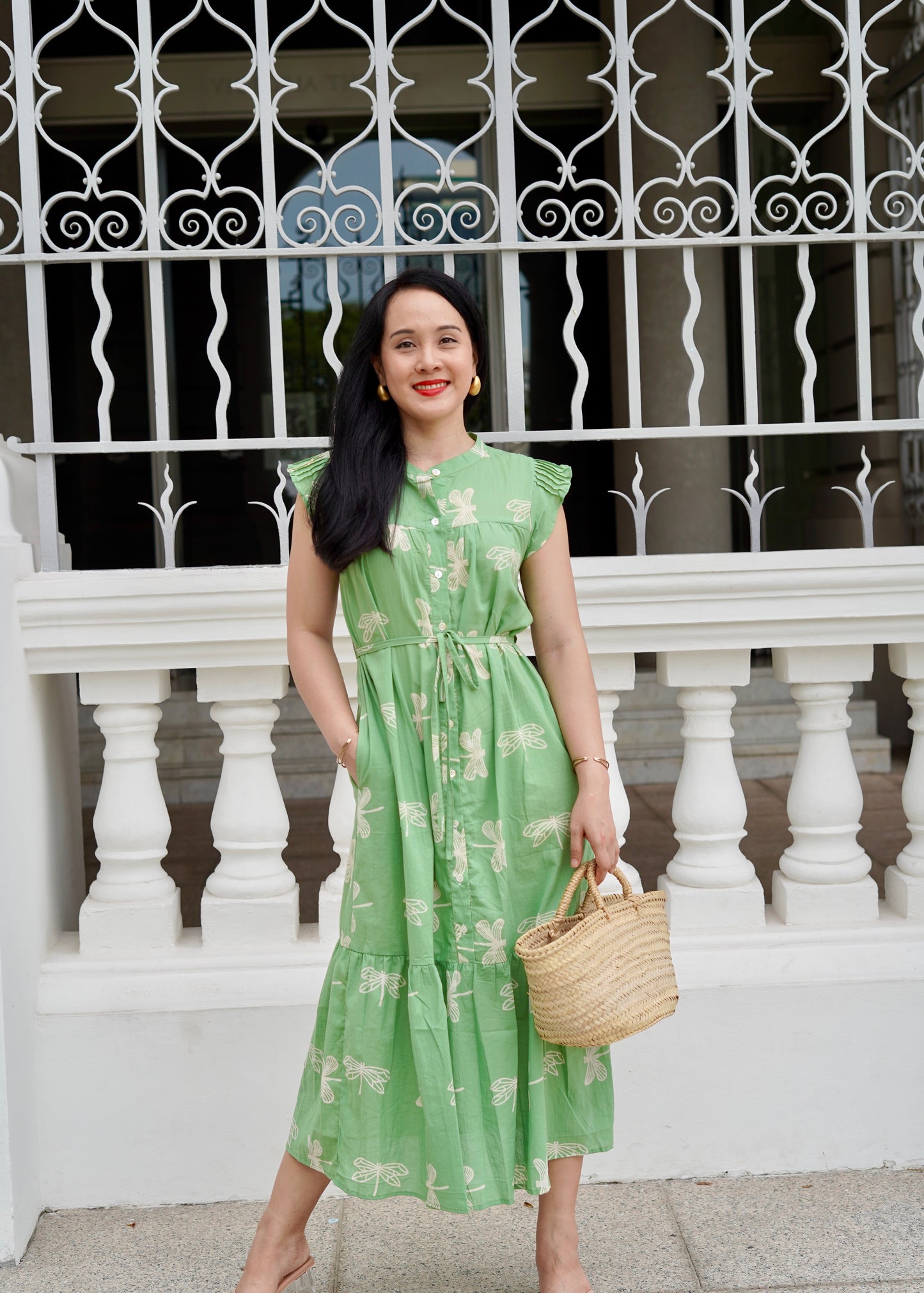 Felice Frill Sleeve Dress | Dragonfly Green