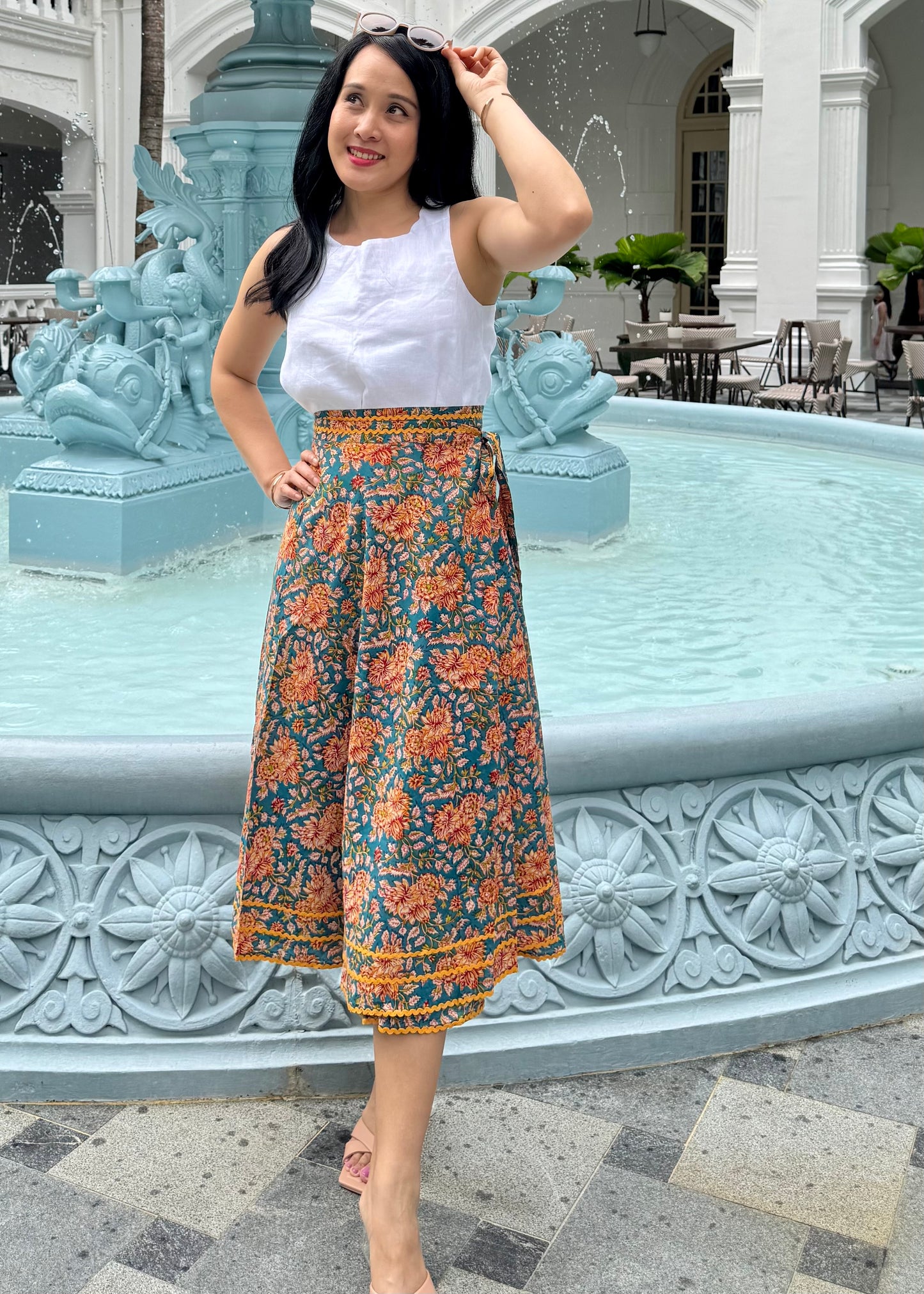Mara Wrap Skirt | Teal Yellow