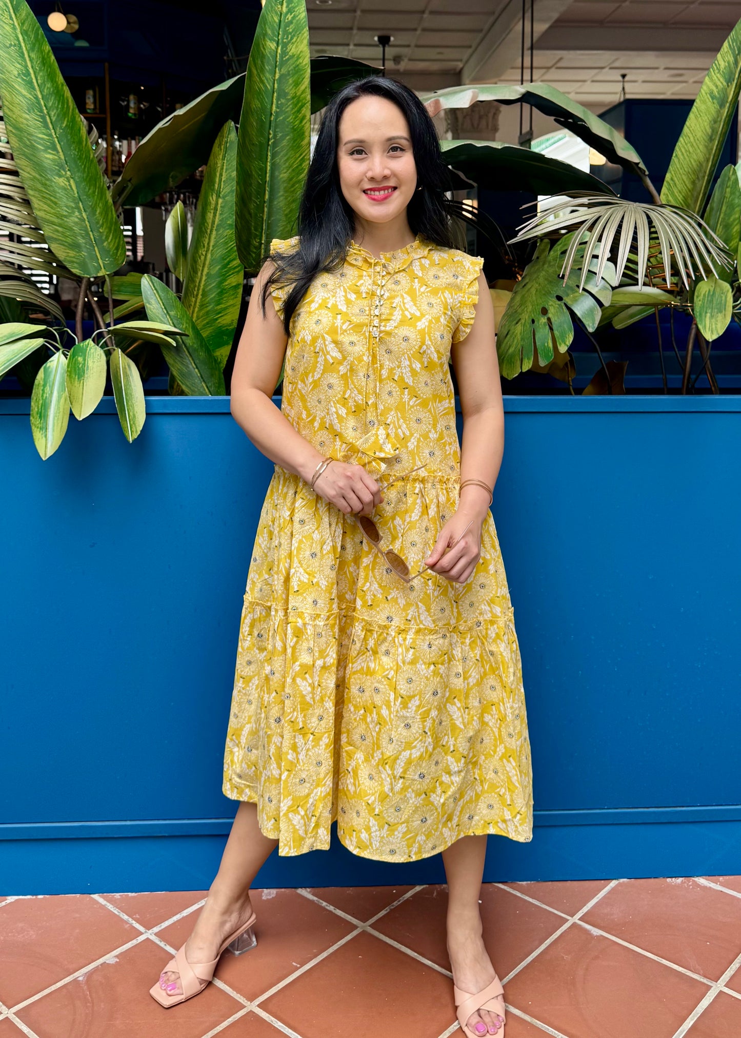 Lacey Cotton Dress | Ruffles Yellow