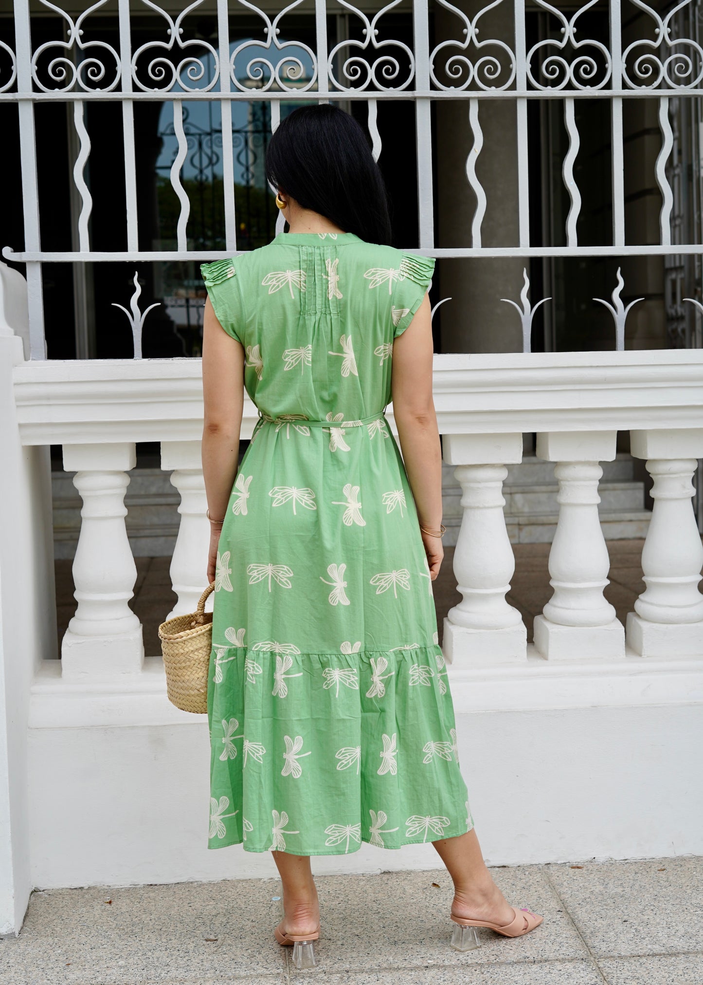 Felice Frill Sleeve Dress | Dragonfly Green