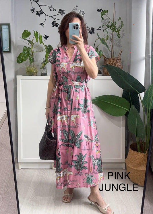 Kiara Cotton Dress | Pink Purple Assorted Prints