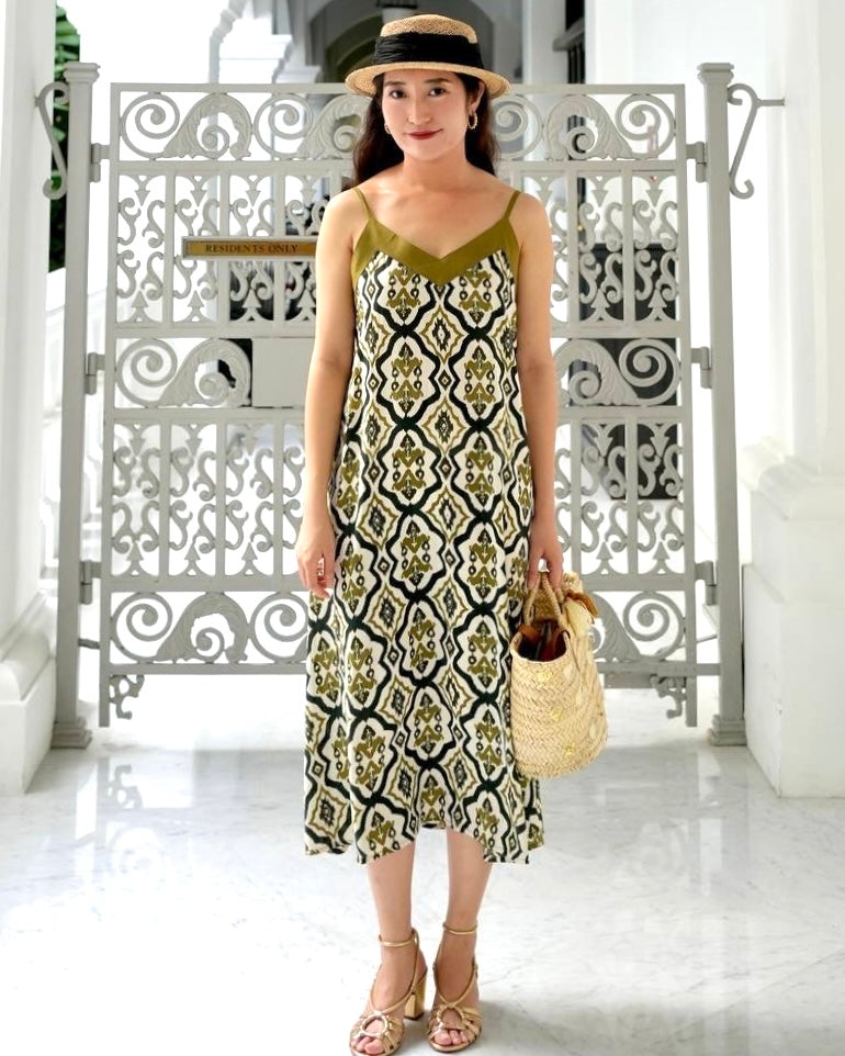 Ase Spaghetti Strap Dress - Tribal Olive