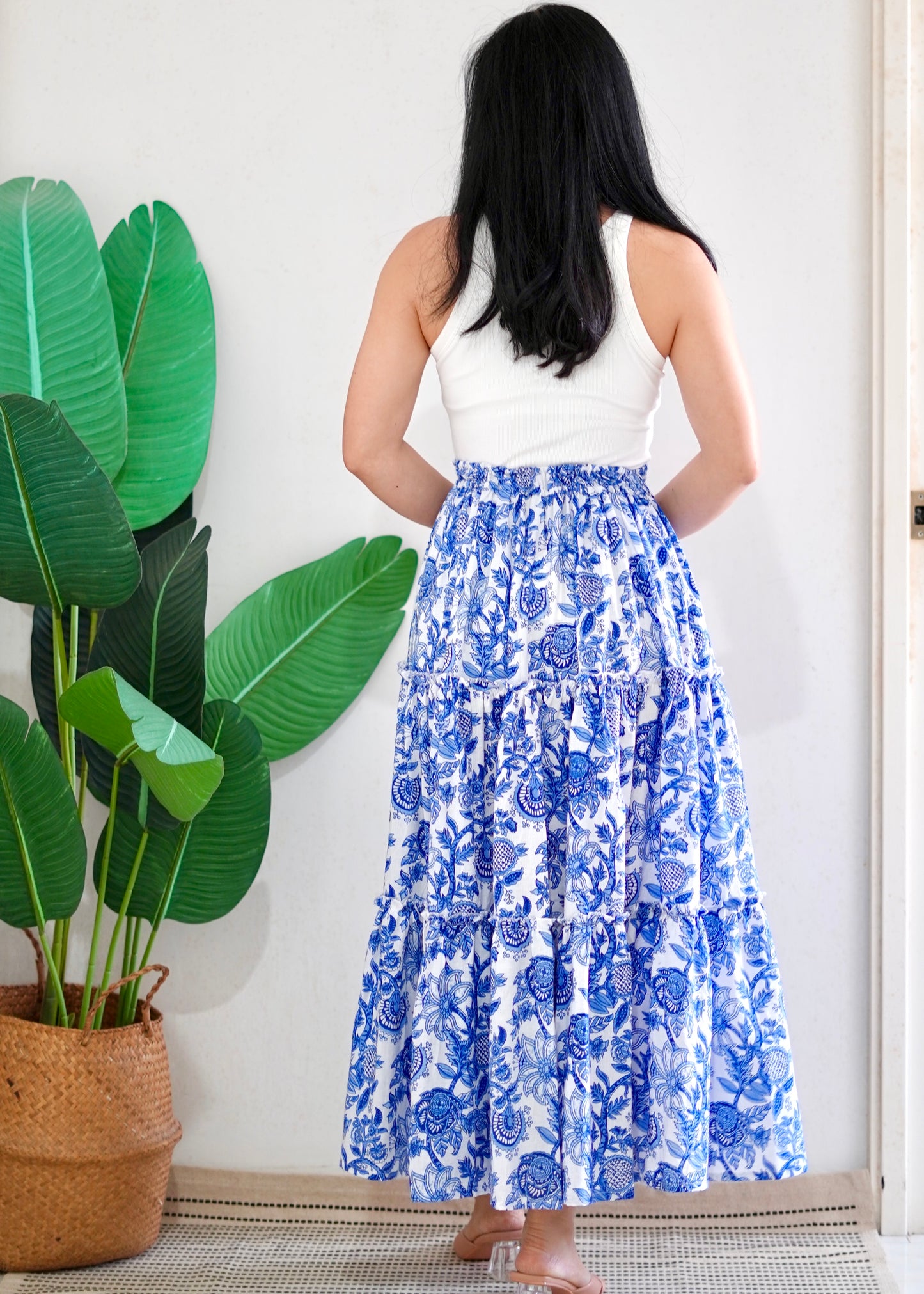 Zenus Handblock Skirt | Porcelain Blue