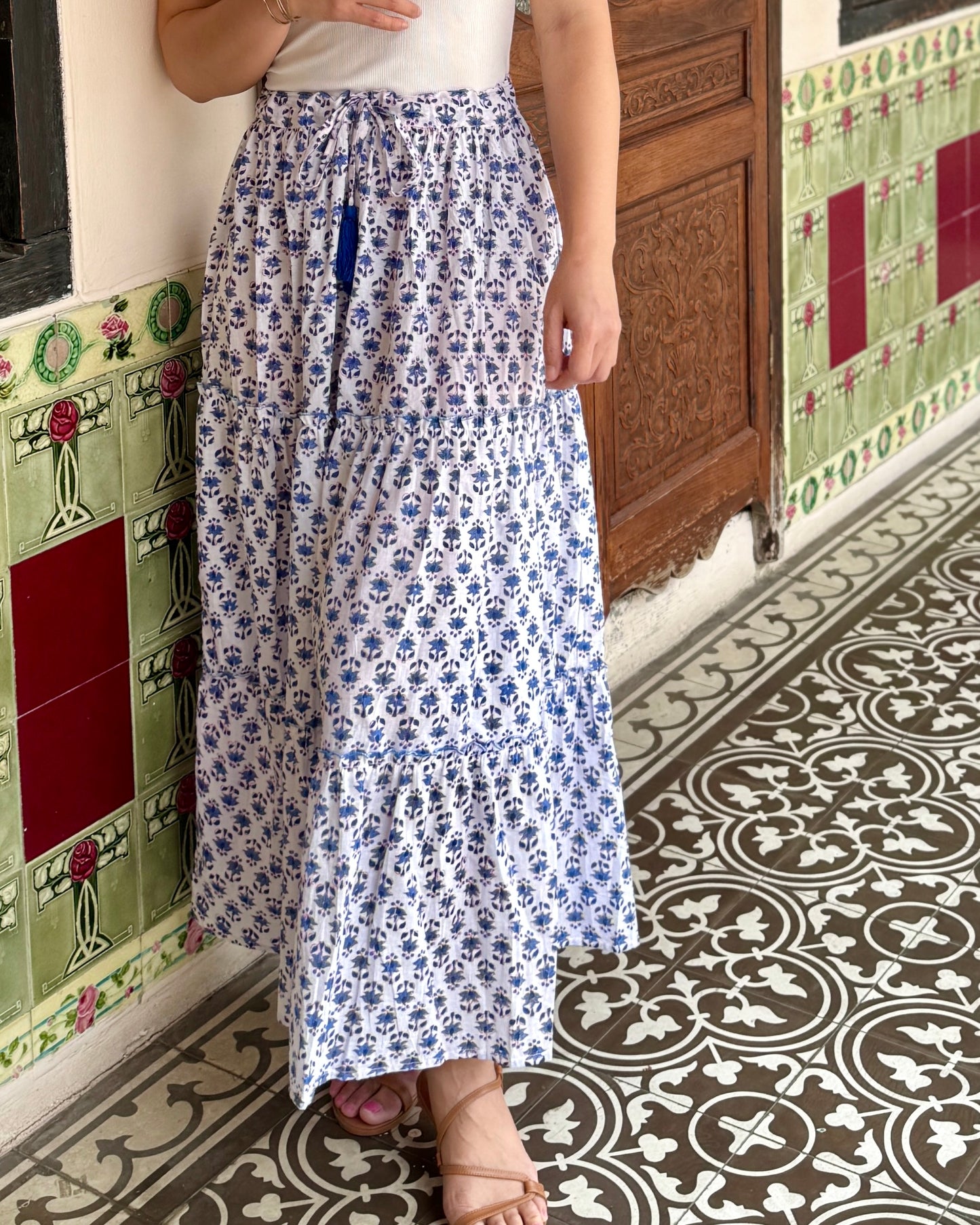 Hanis Handblock Skirt - Dainty White