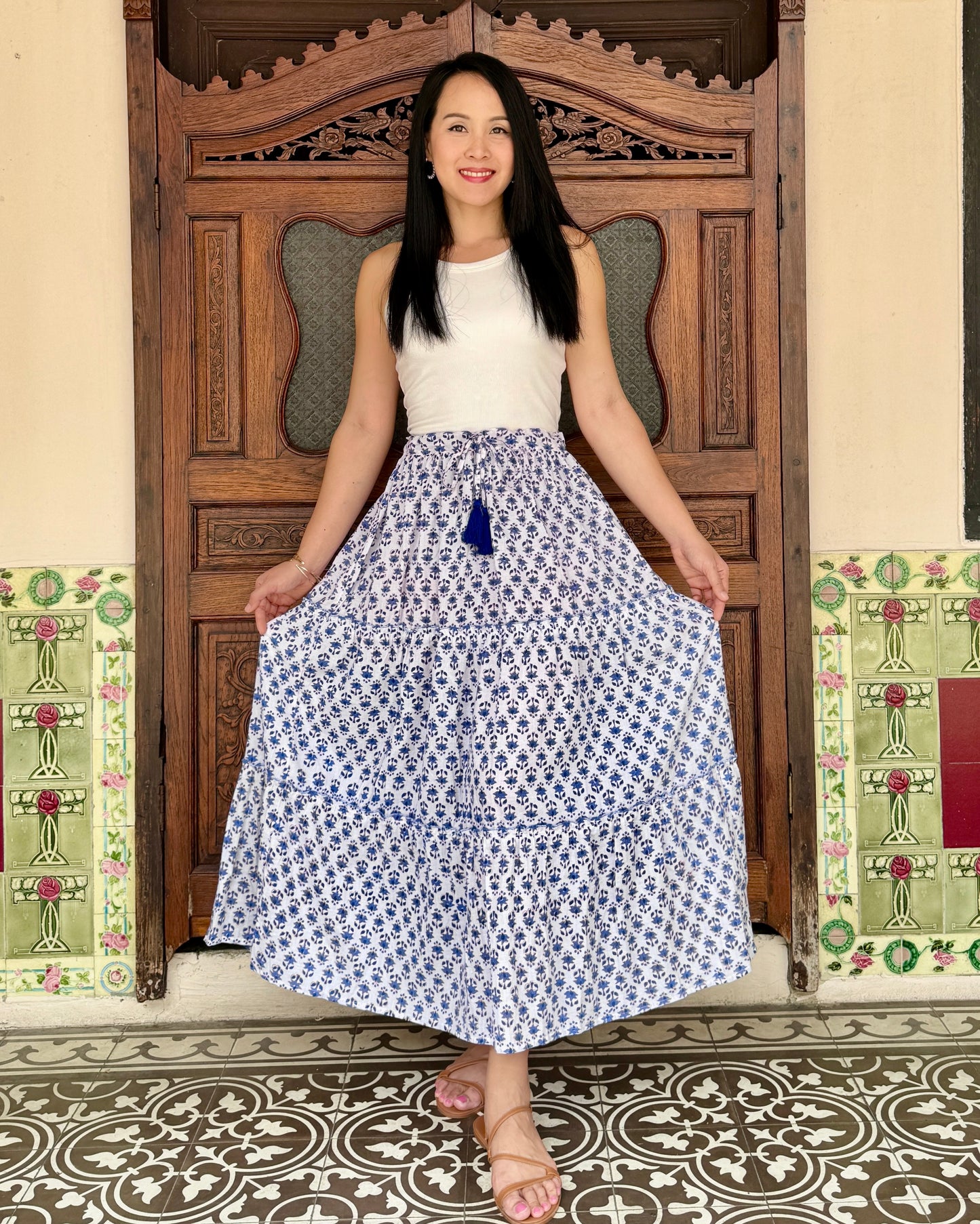 Hanis Handblock Skirt - Dainty White