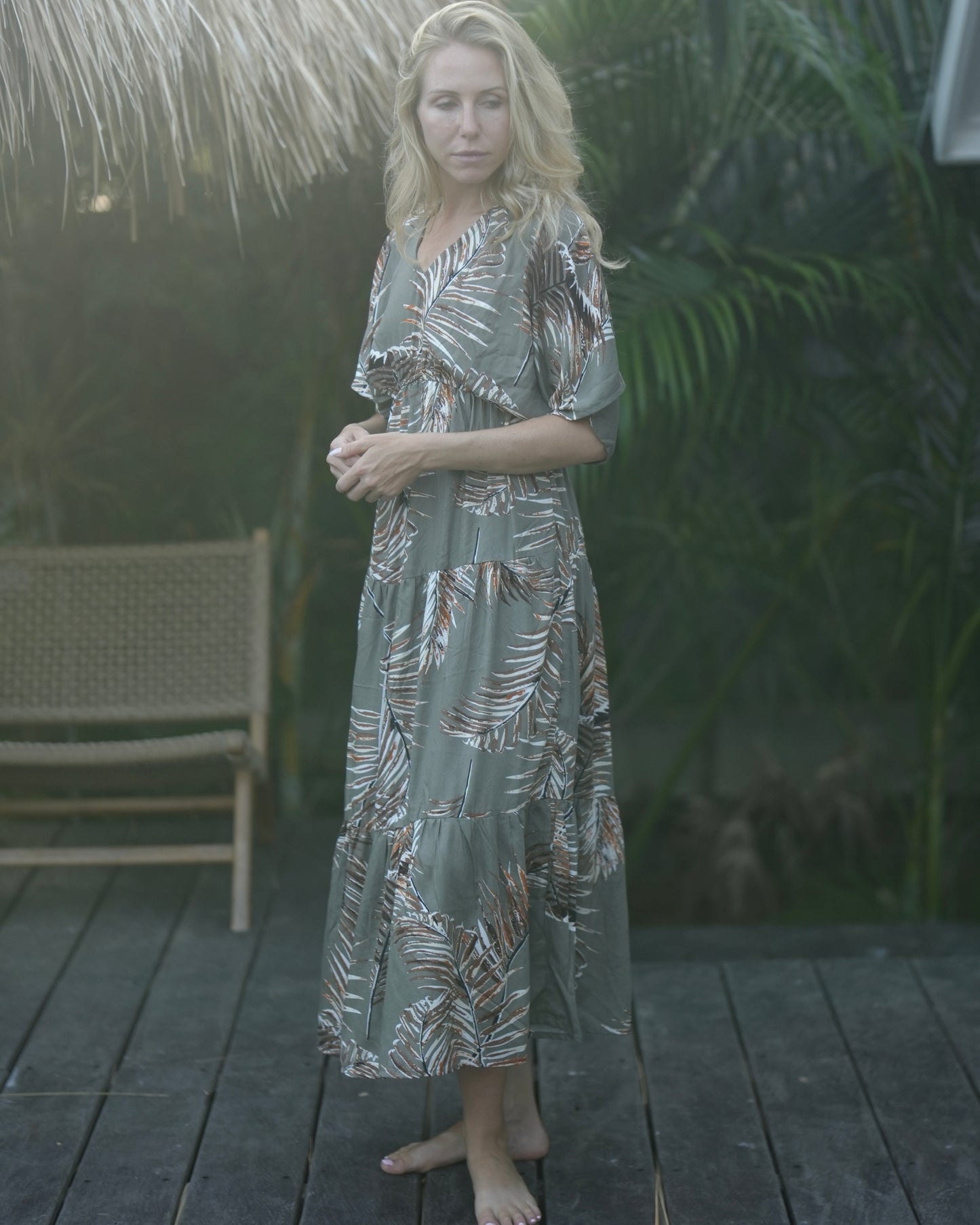 Nori Maxi Dress -Khaki Palm