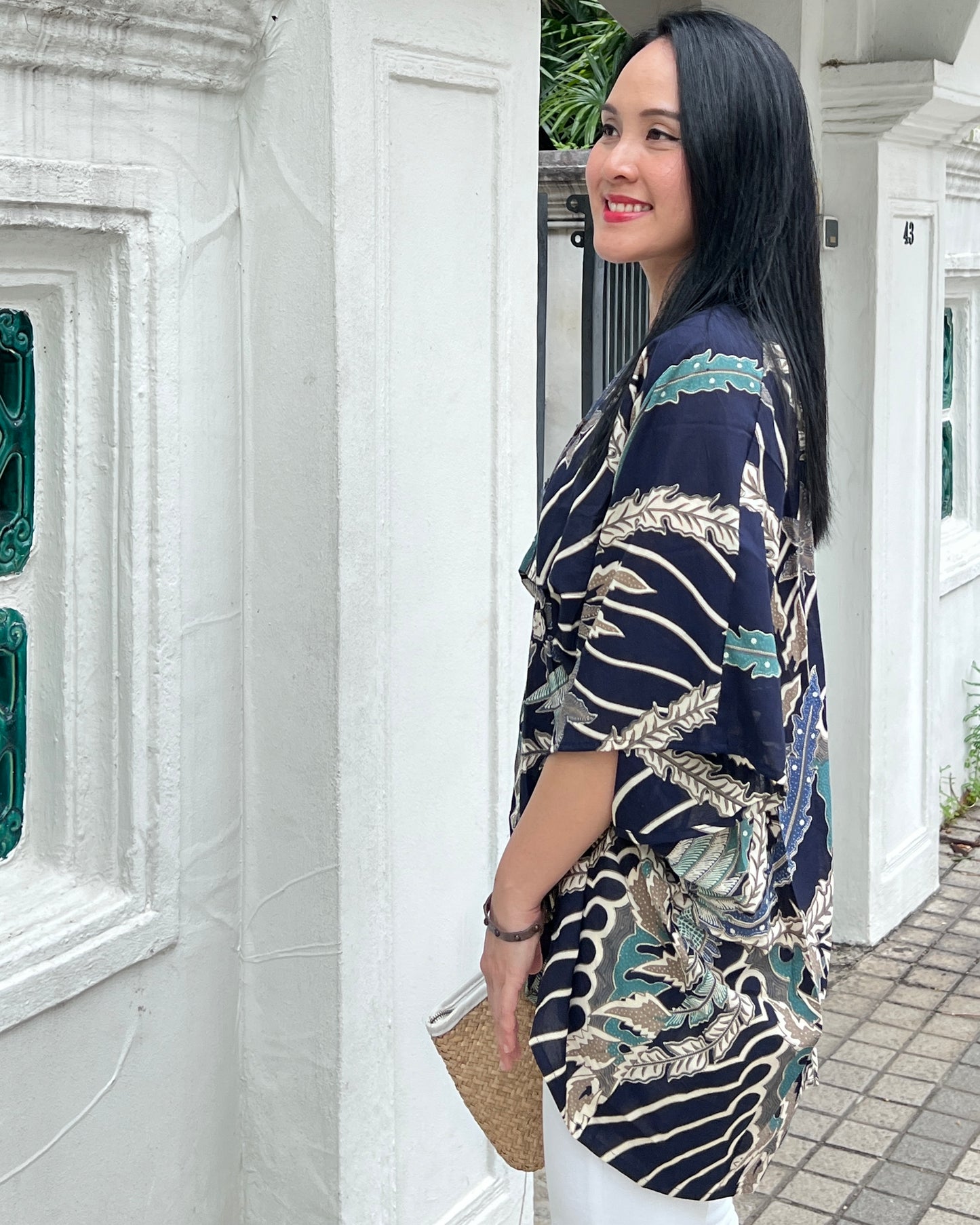 Cotton Batik Kimono- Navy Phoenix Batik