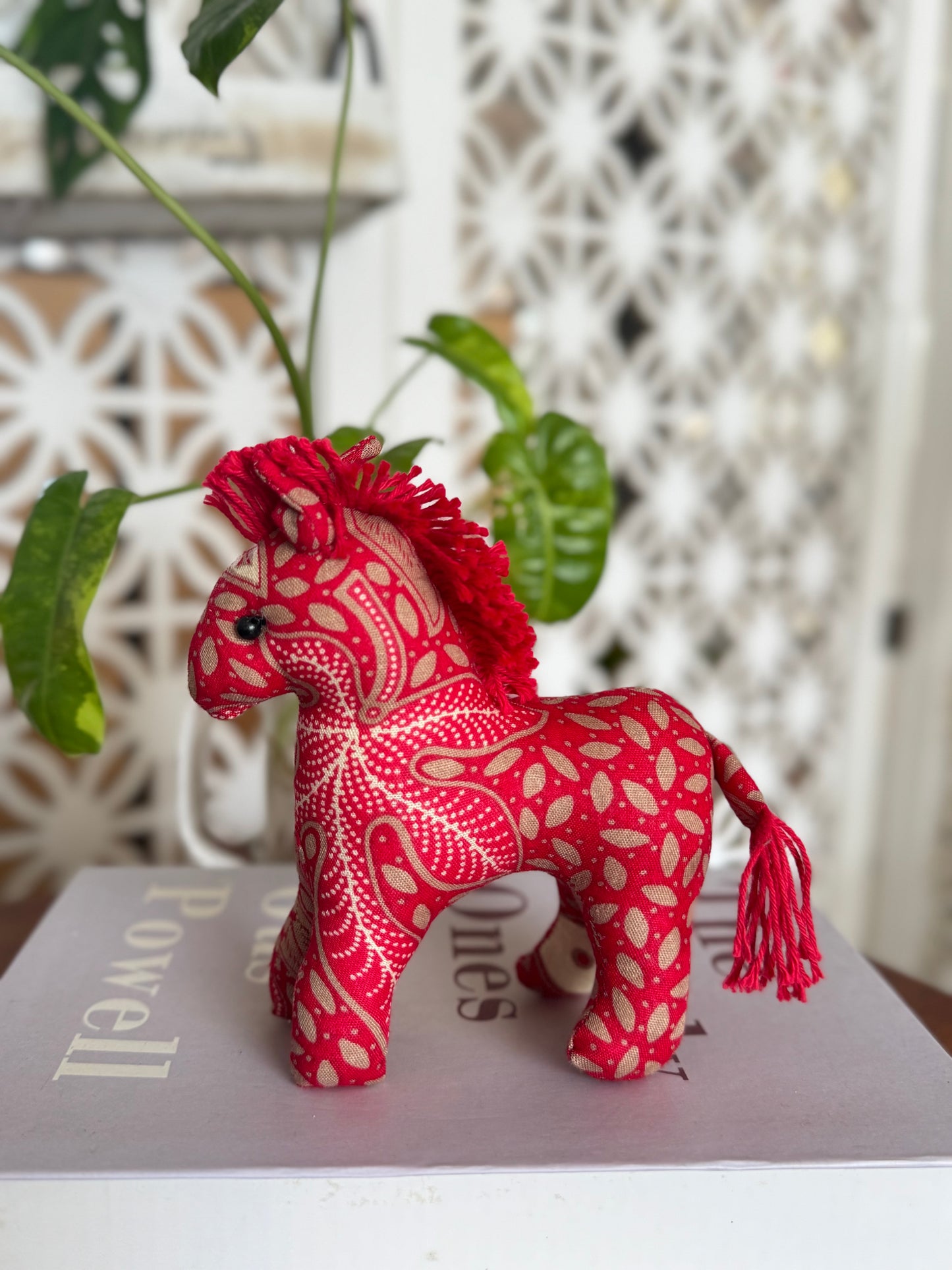 SET OF 3 : HORSE CNY ORNAMENT- Batik Red Beige