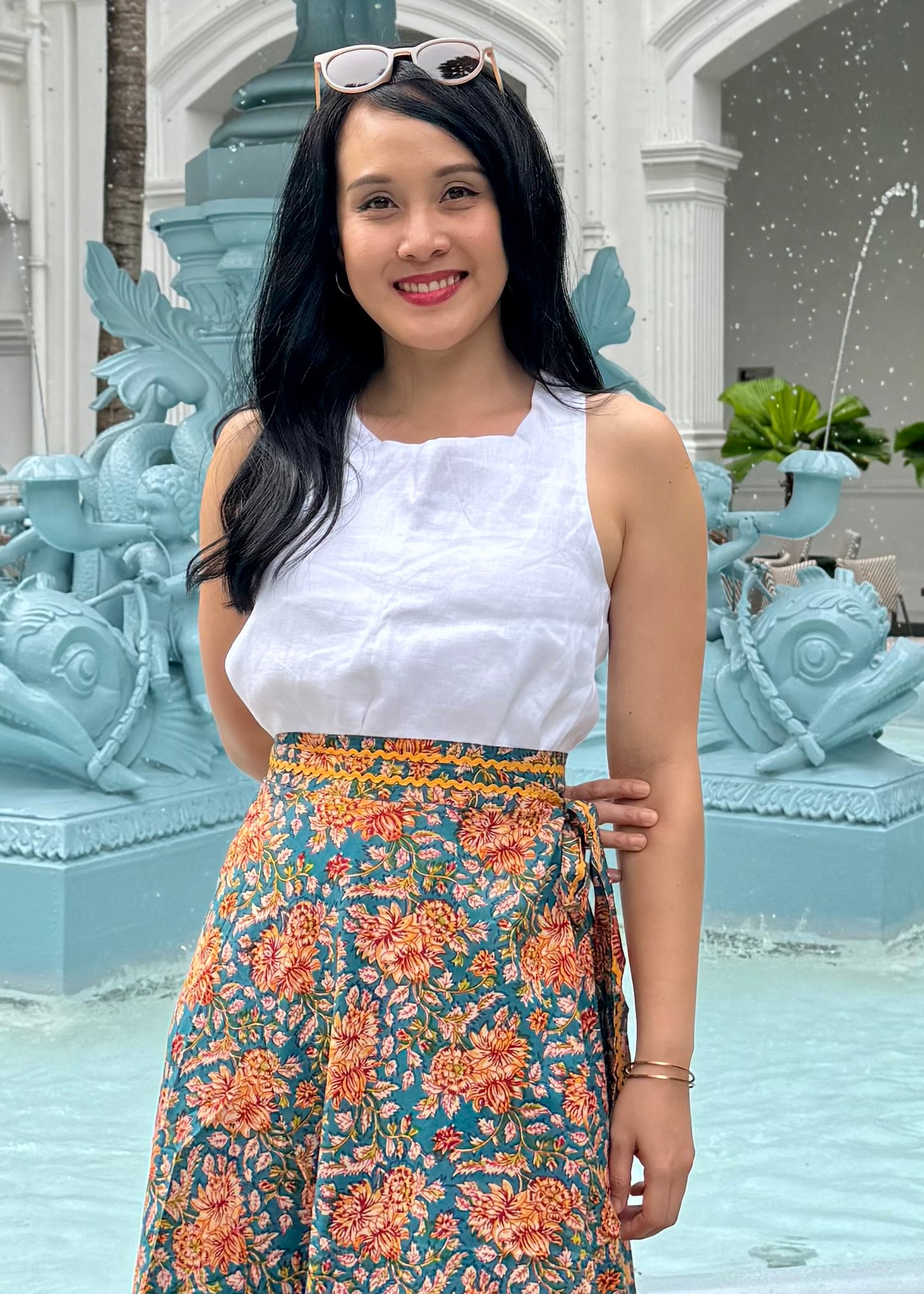 Mara Wrap Skirt | Teal Yellow