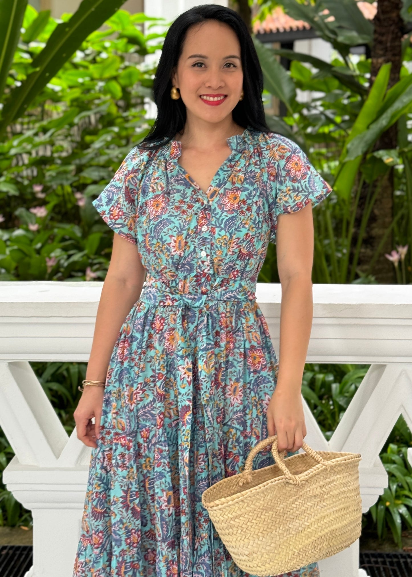 Vienna Frills Collar Dress - Blue Spring
