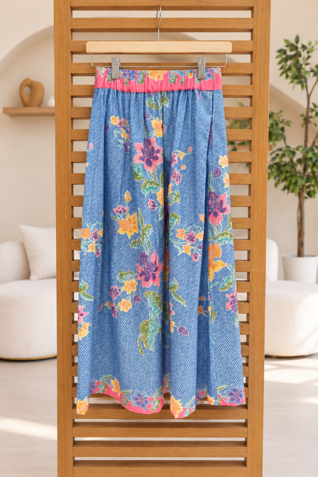 Suzie Batik A-line Skirt - Blue Pink Bloom