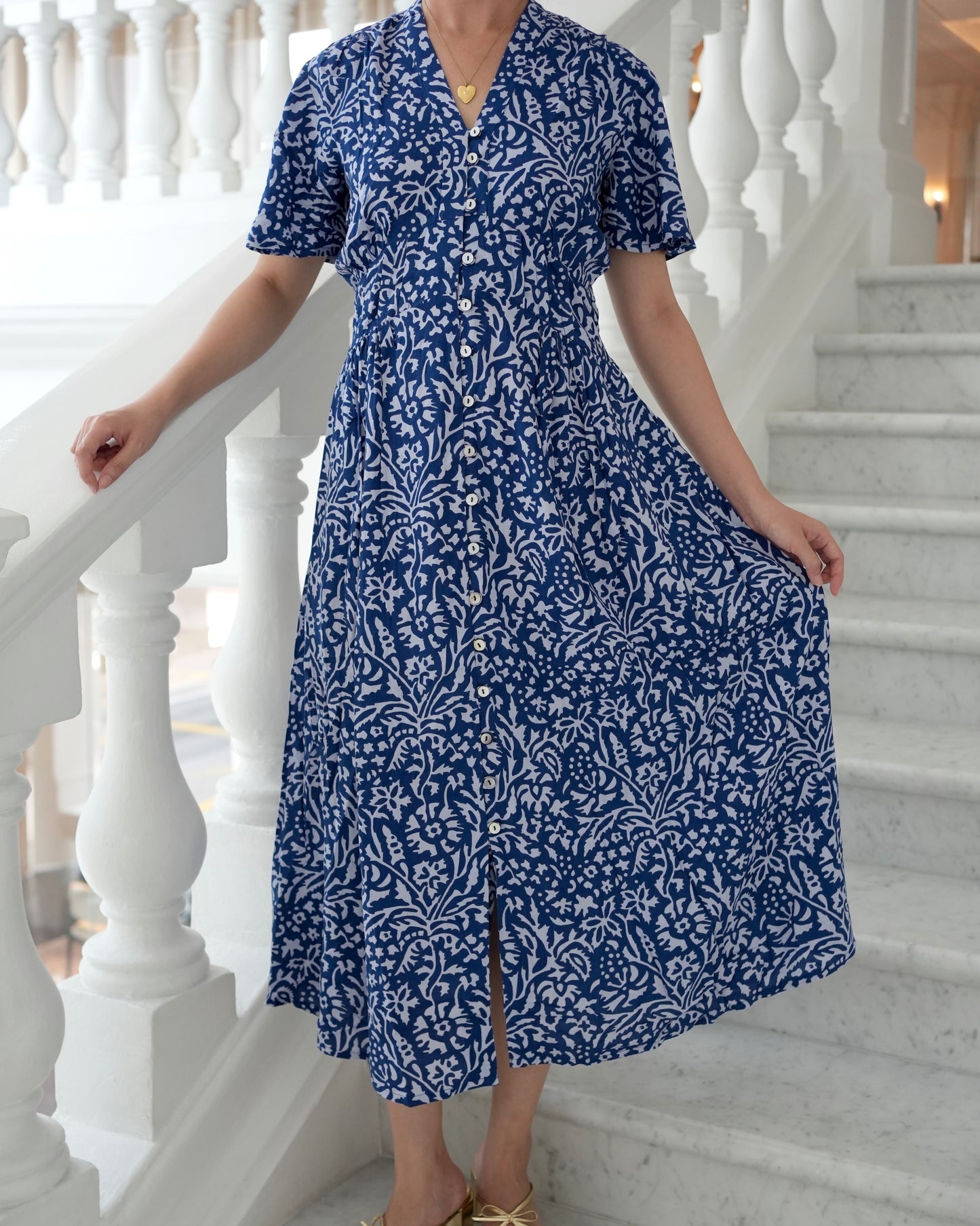 Galia Flutter Sleeve Dress - Spring Blue