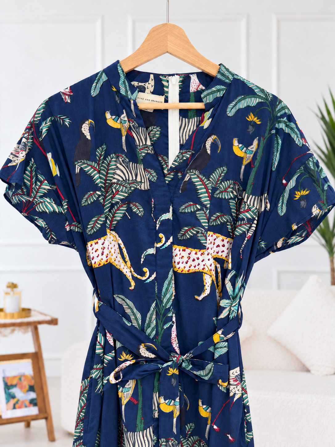 Monica Cotton Dress | Navy Jungle