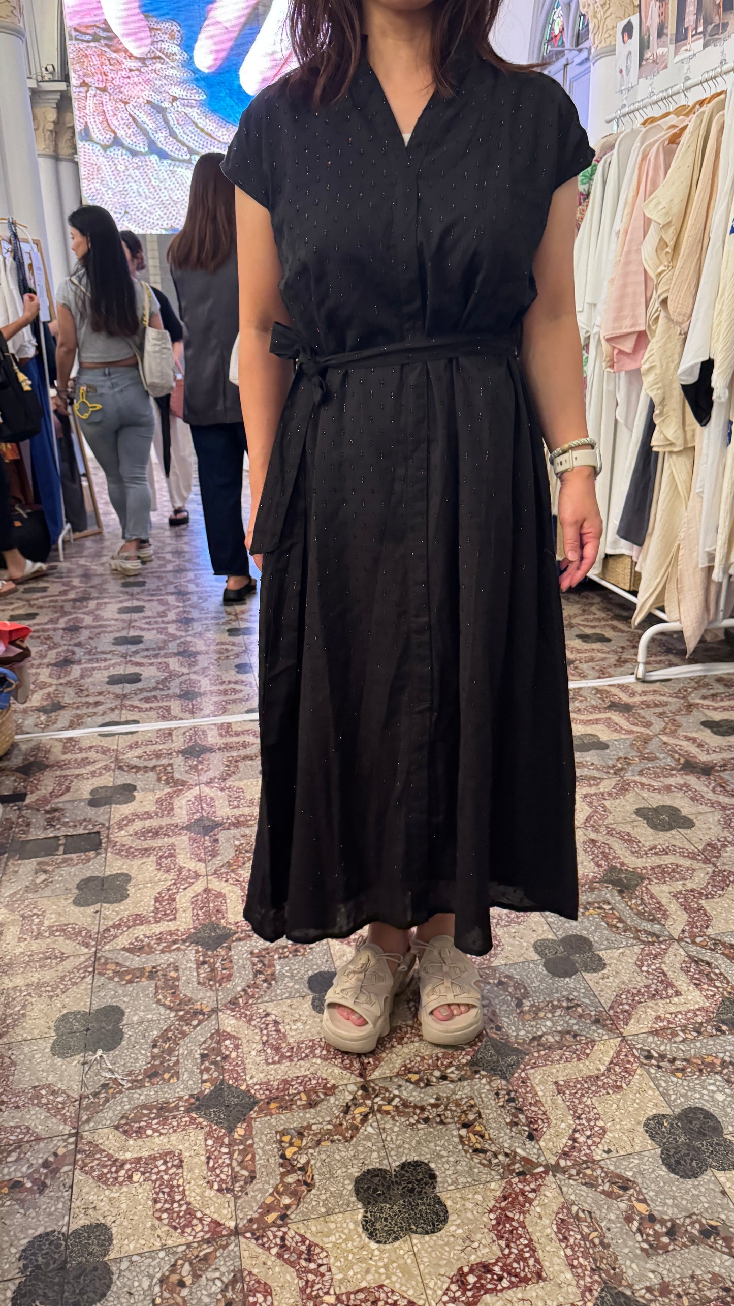 Kiara Lurex Cotton Dress | Black Bronze Lurex
