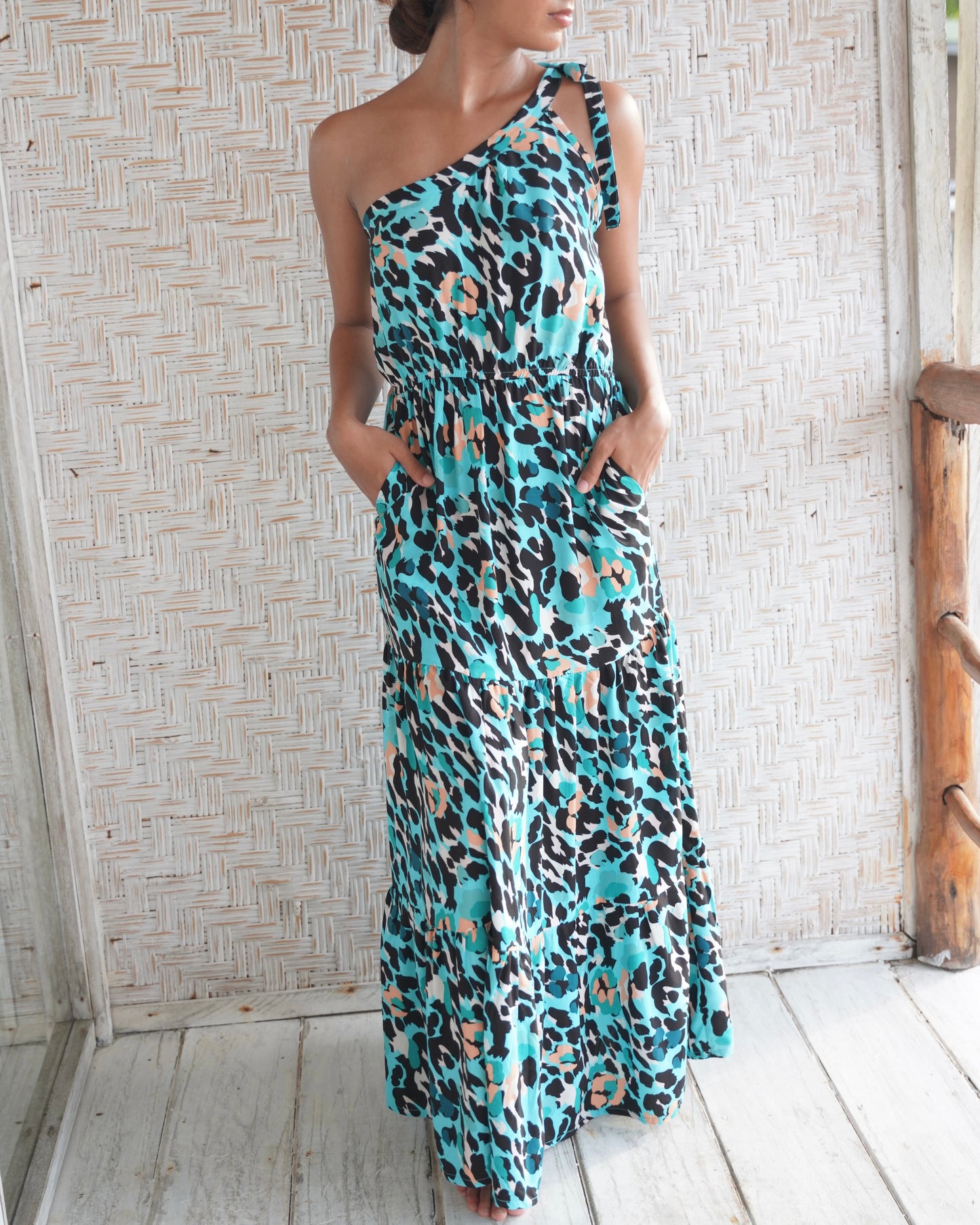 Zana Toga Maxi Dress - Blue Leopard