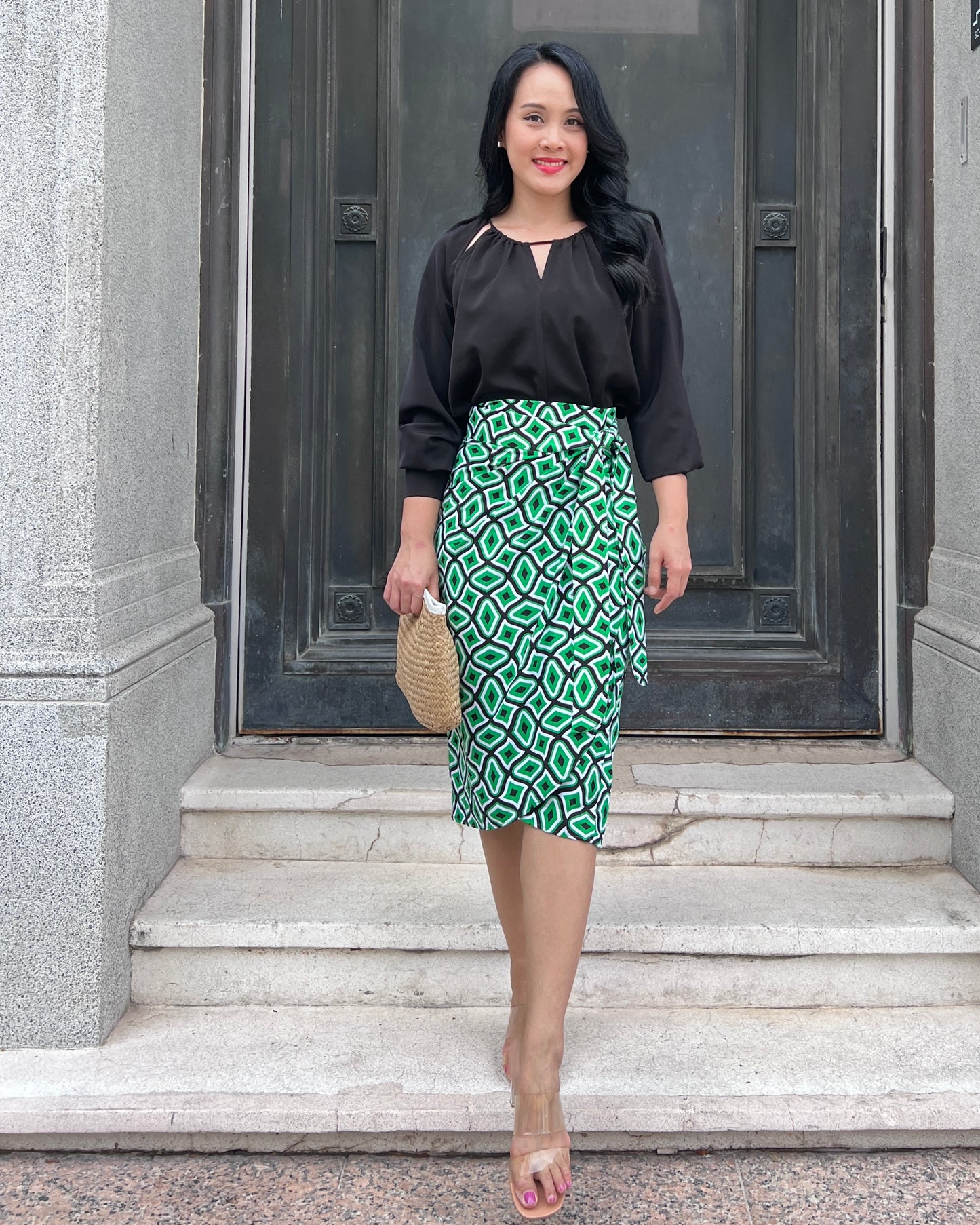 Naomi Wrap Skirt - Emerald Matrix