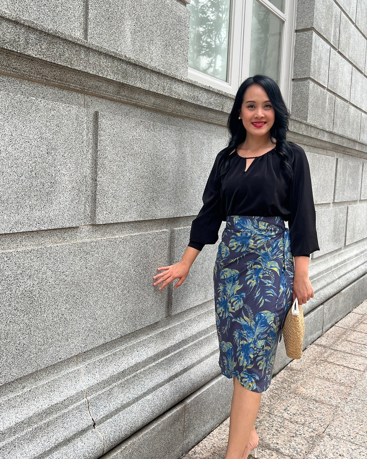 Naomi Wrap Skirt - Navy Tropics