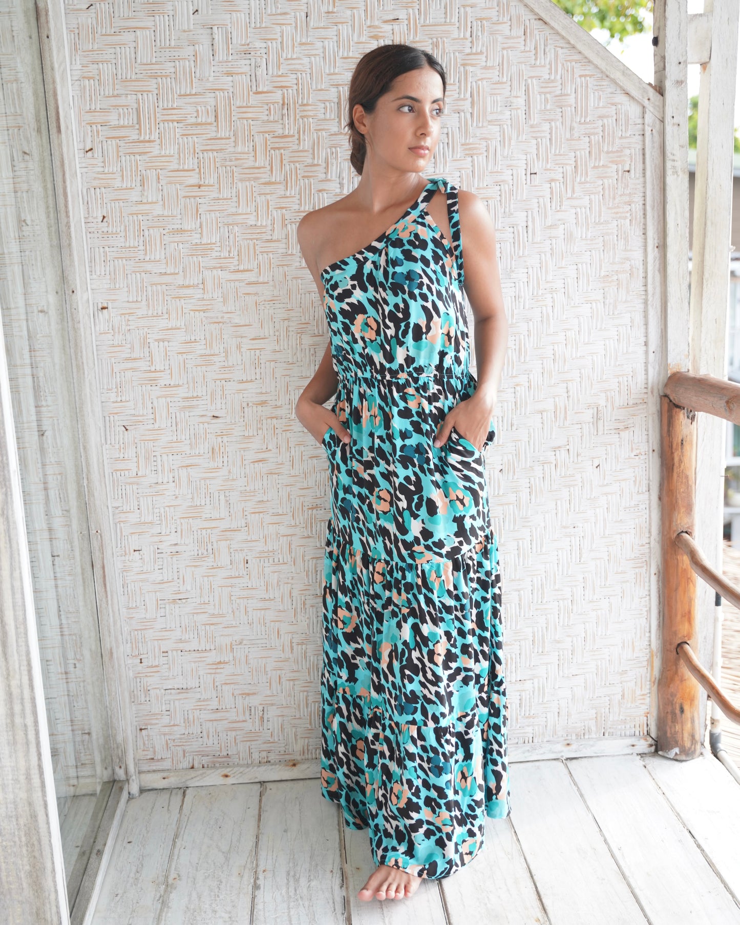 Zana Toga Maxi Dress - Blue Leopard