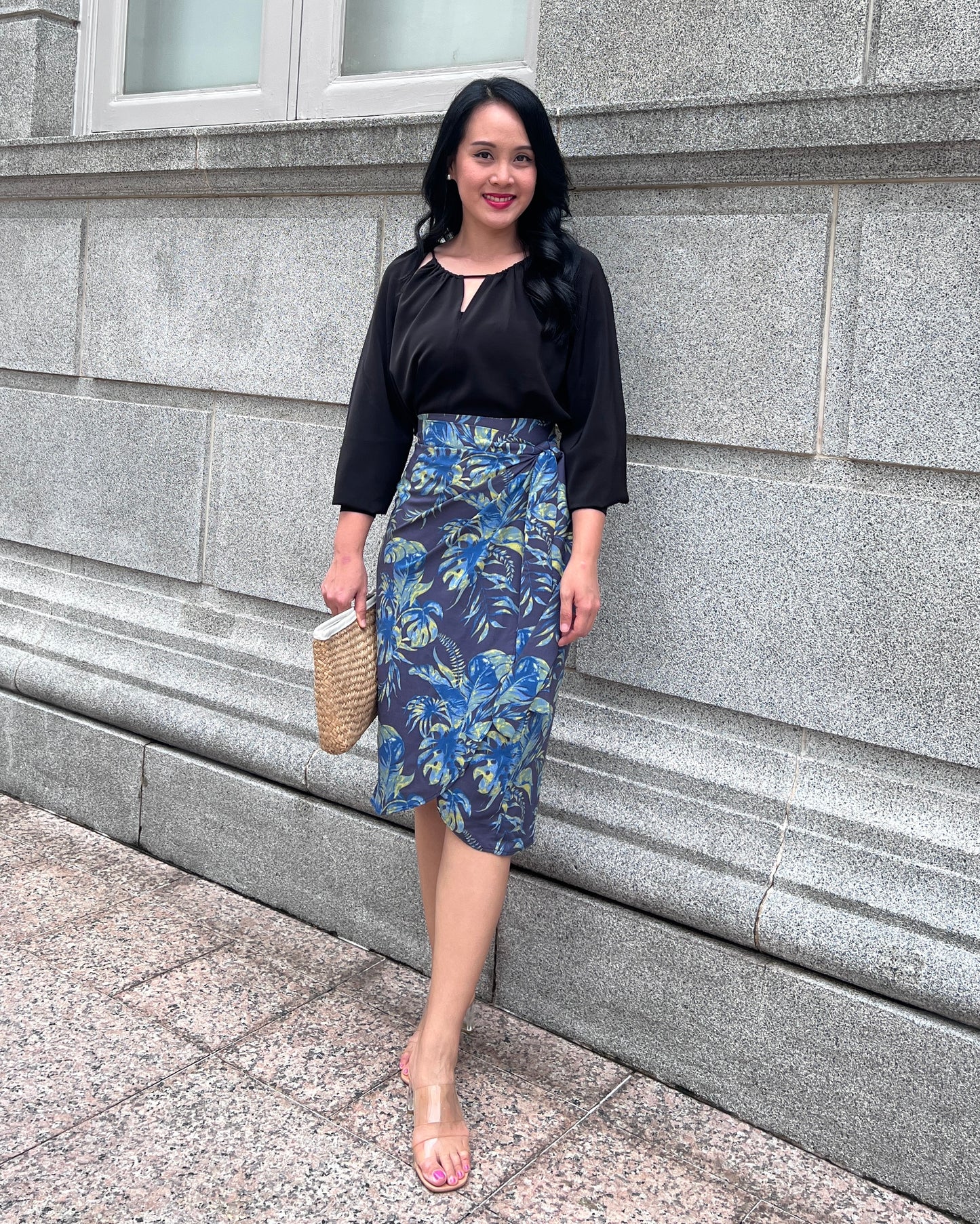 Naomi Wrap Skirt - Navy Tropics