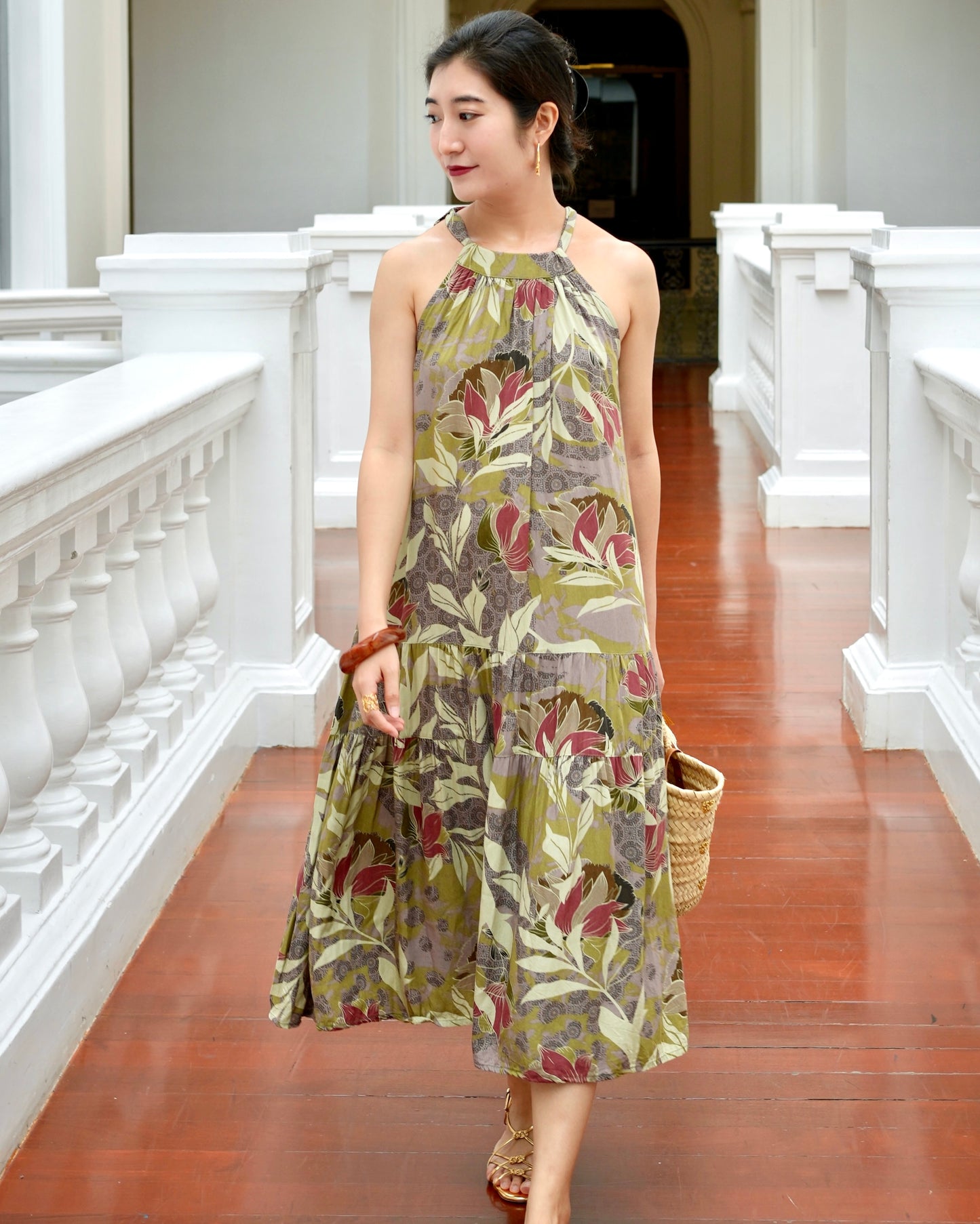 Enza Halter Neck Maxi Dress - Mauve Green