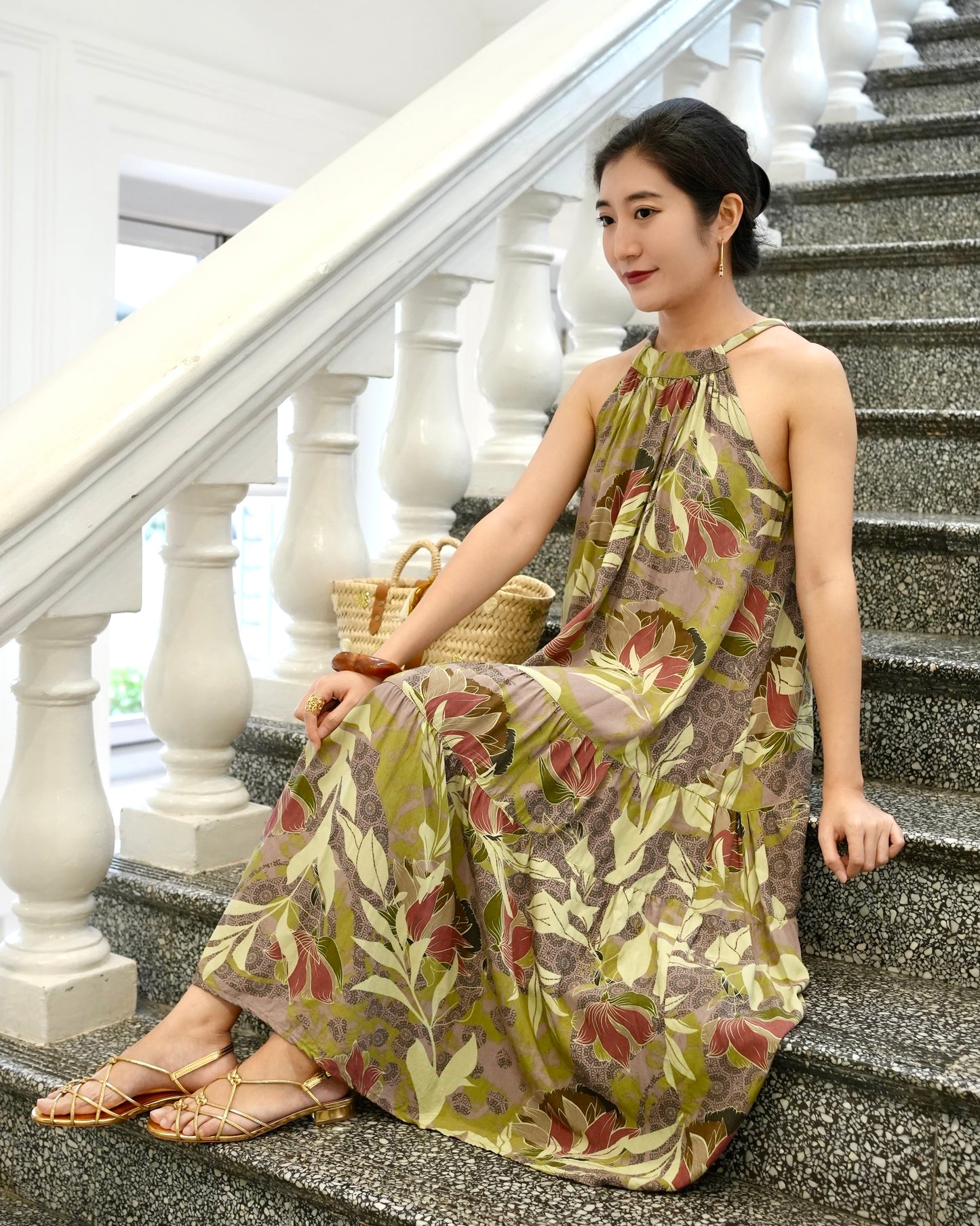 Enza Halter Neck Maxi Dress - Mauve Green