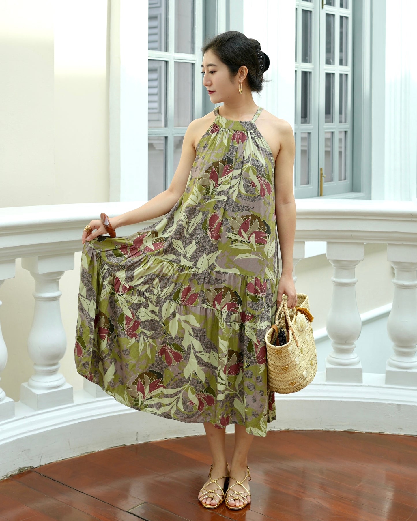 Enza Halter Neck Maxi Dress - Mauve Green