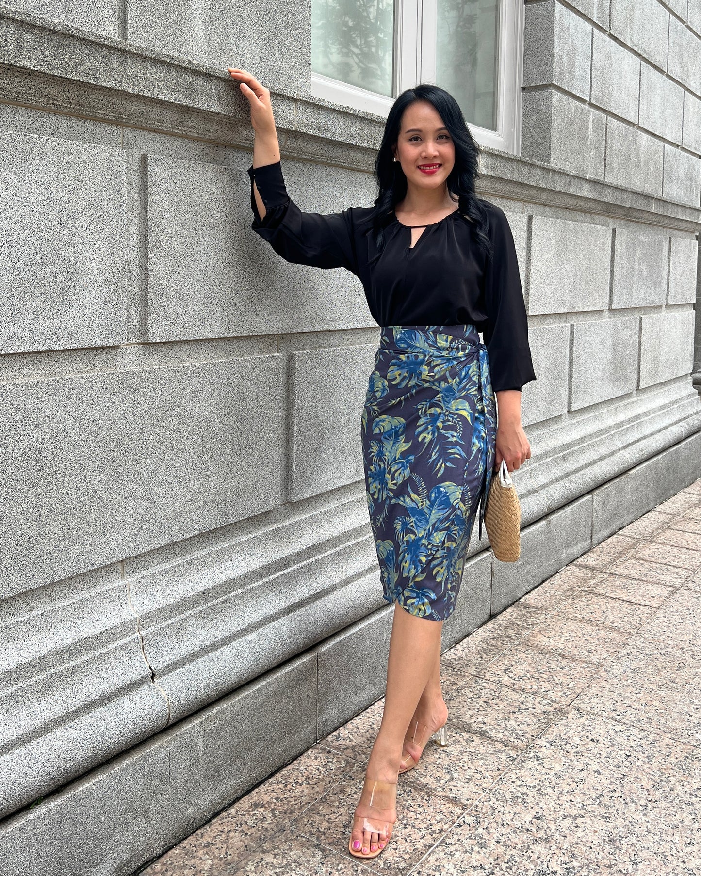 Naomi Wrap Skirt - Navy Tropics