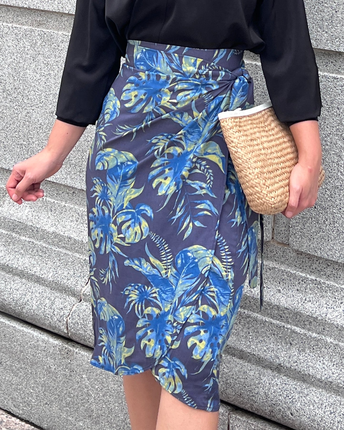 Naomi Wrap Skirt - Navy Tropics