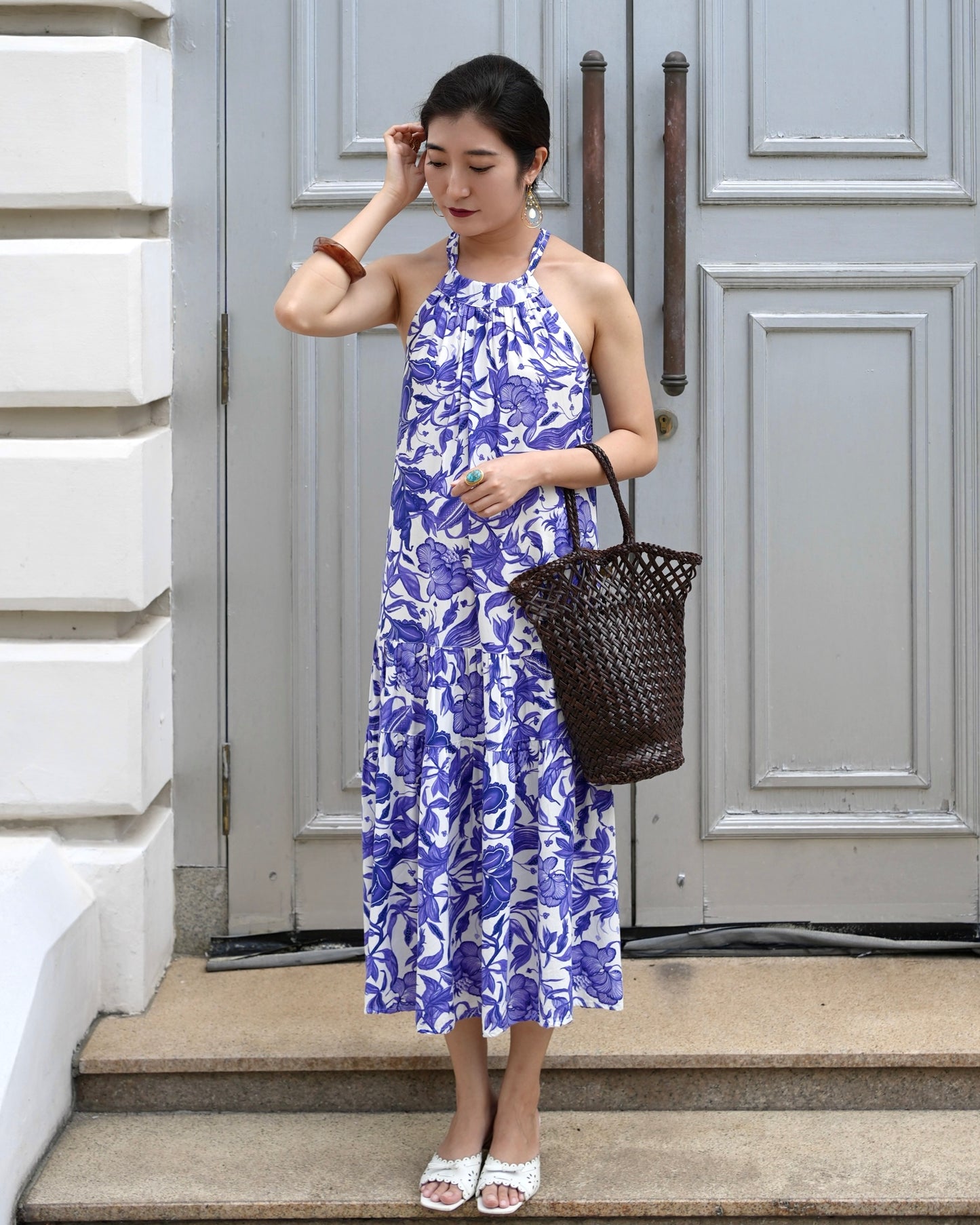 Enza Halter Neck Maxi Dress - China Blue