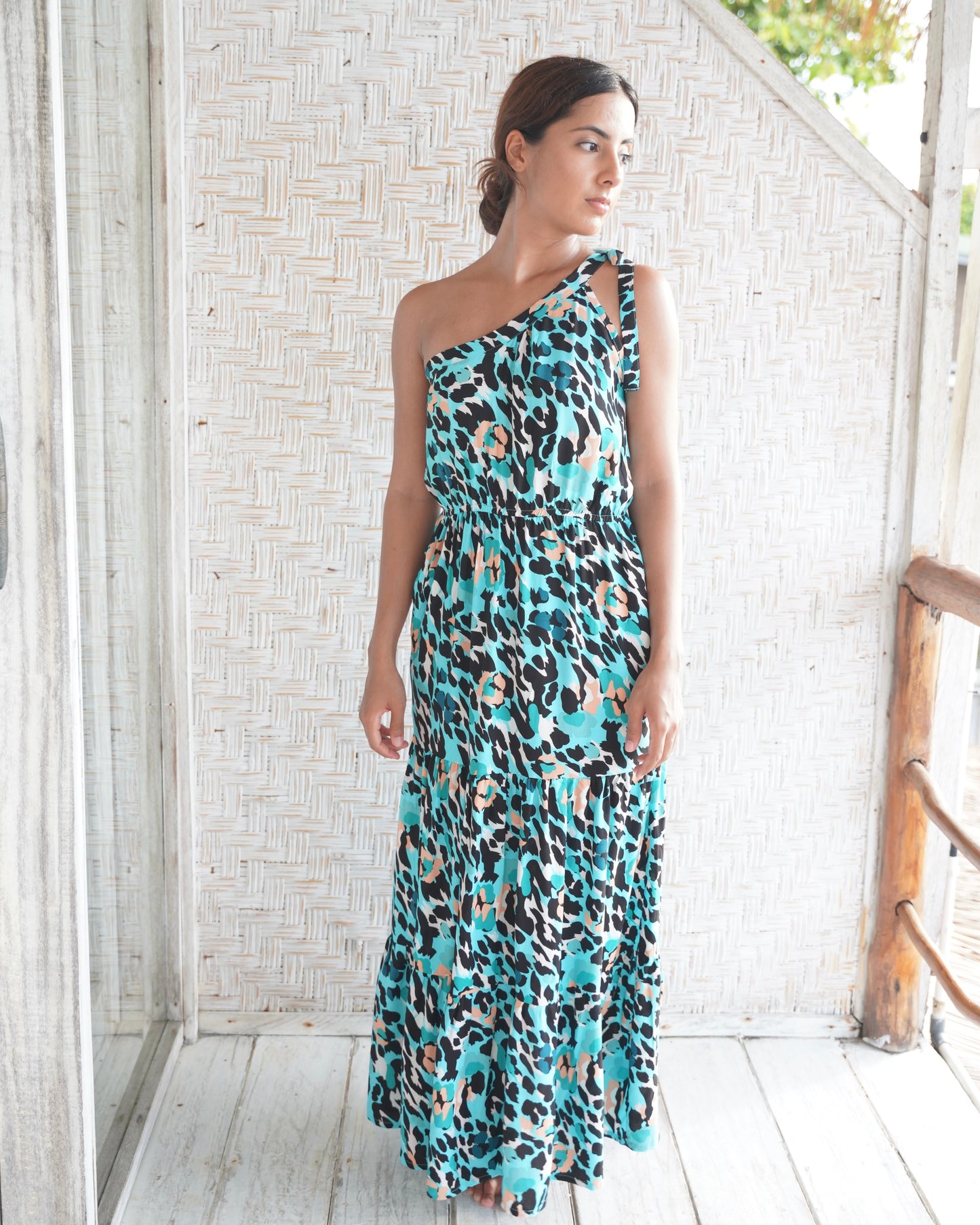 Zana Toga Maxi Dress - Blue Leopard
