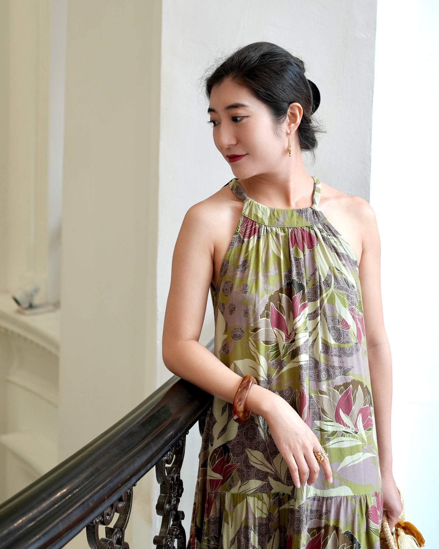 Enza Halter Neck Maxi Dress - Mauve Green