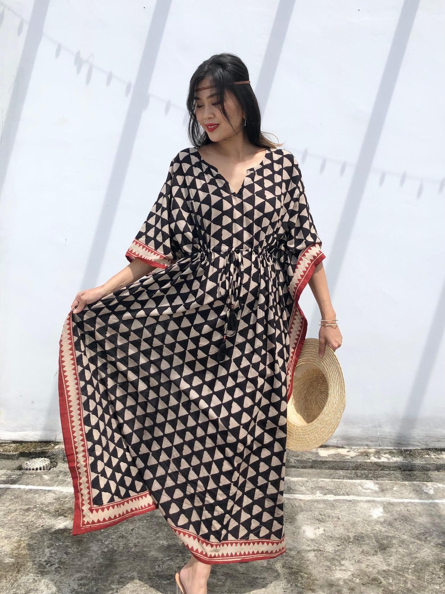 Kaftan in Cotton Block Print - Geometric Print