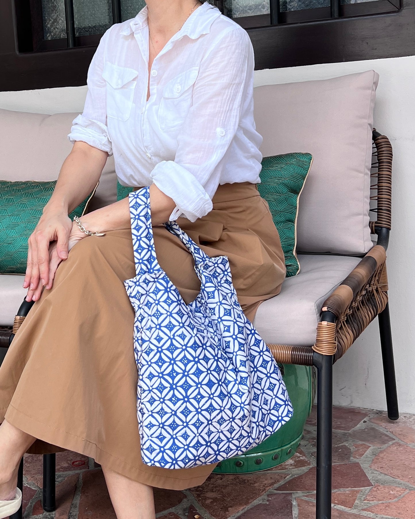 Peace Cotton Batik Bag - Sky Blue Floral