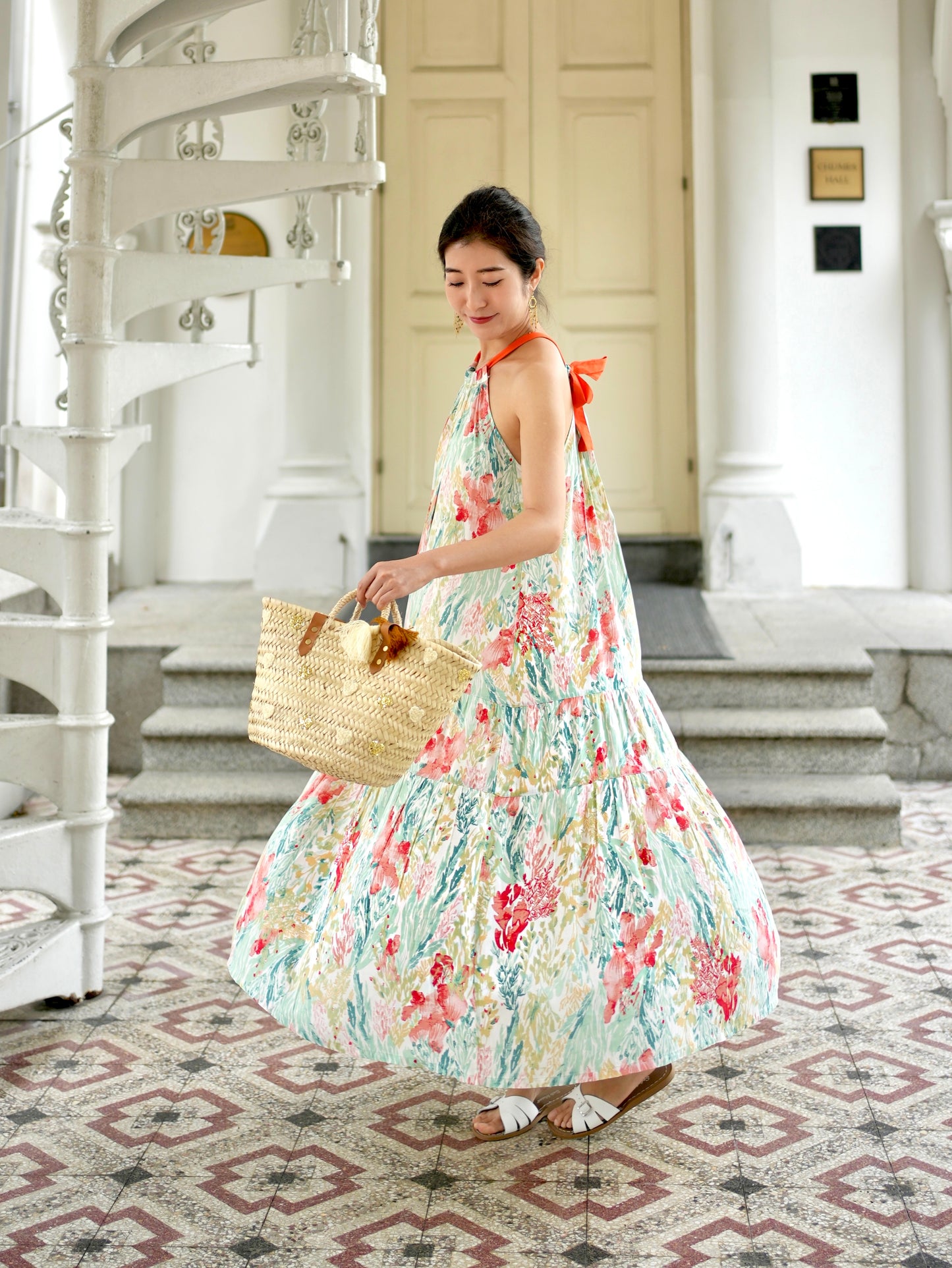 Enza Halter Neck Maxi Dress - Floral Pastel