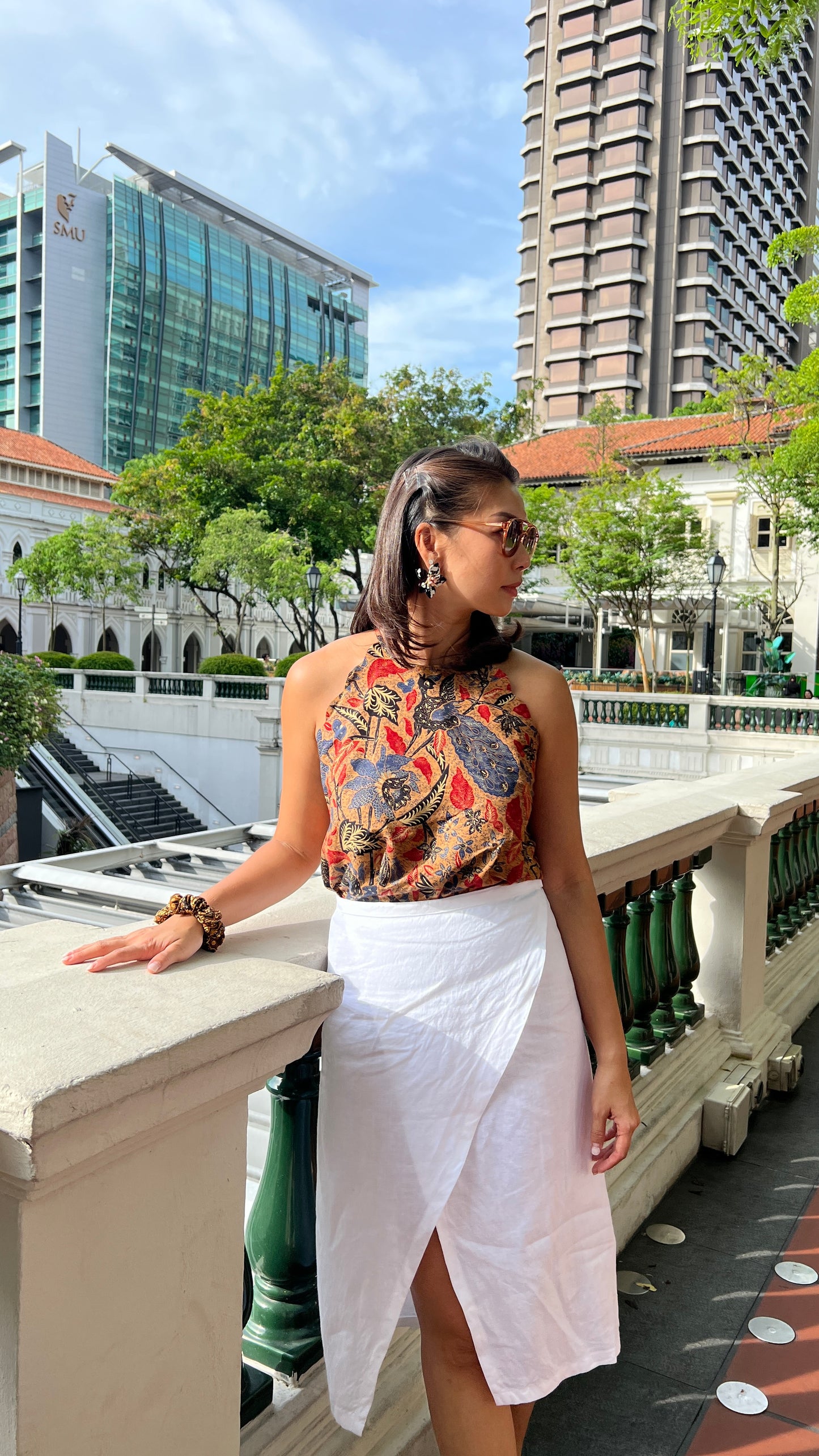 Jolie Batik Scallop Halter Top - Brown Floral