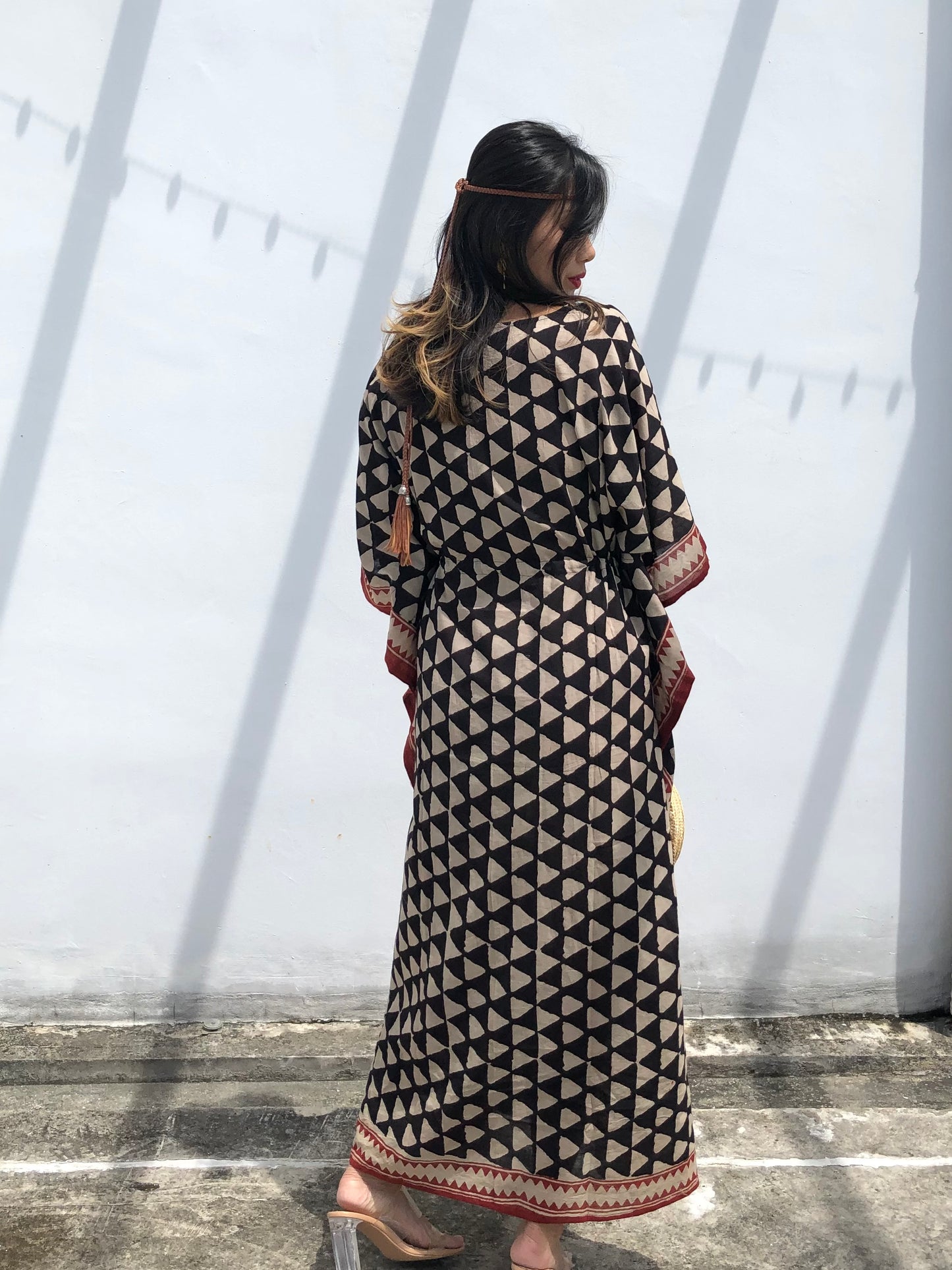 Kaftan in Cotton Block Print - Geometric Print