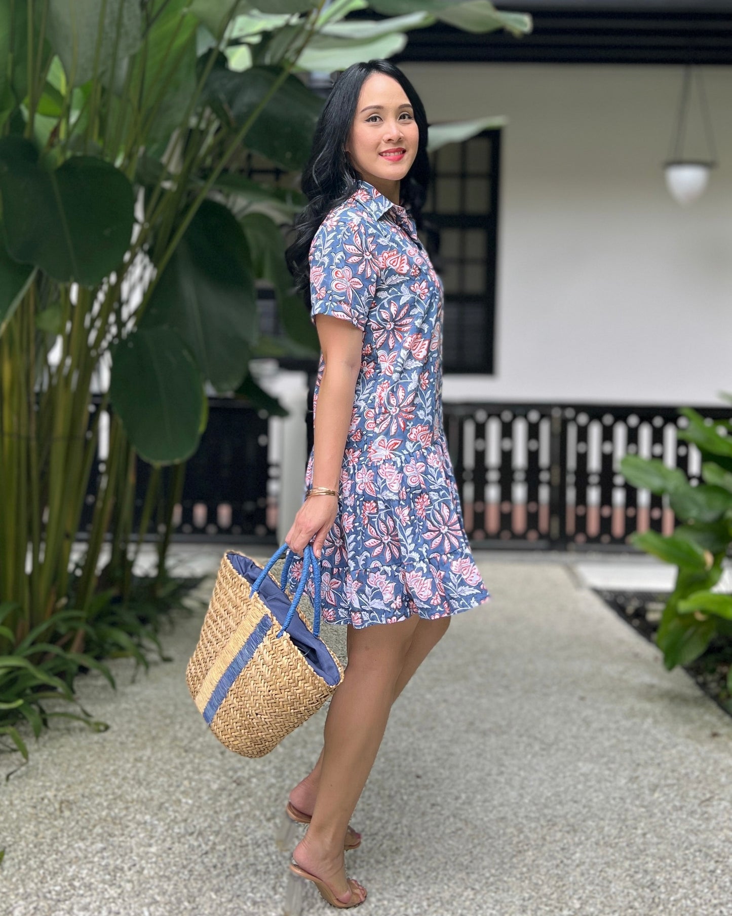 Elise Shirt Dress - Blue/Orange