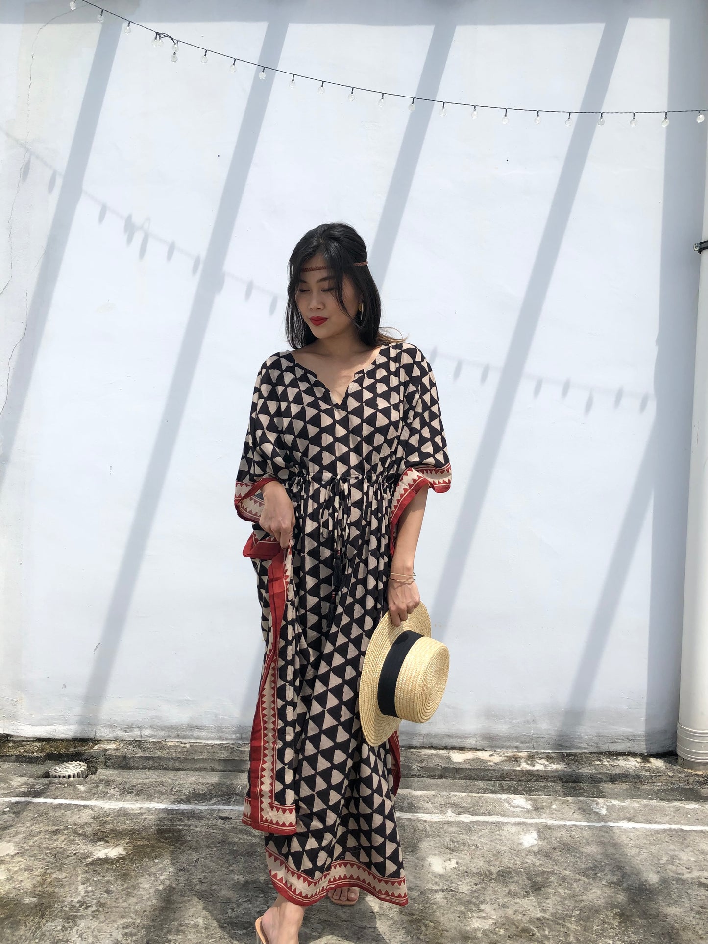 Kaftan in Cotton Block Print - Geometric Print
