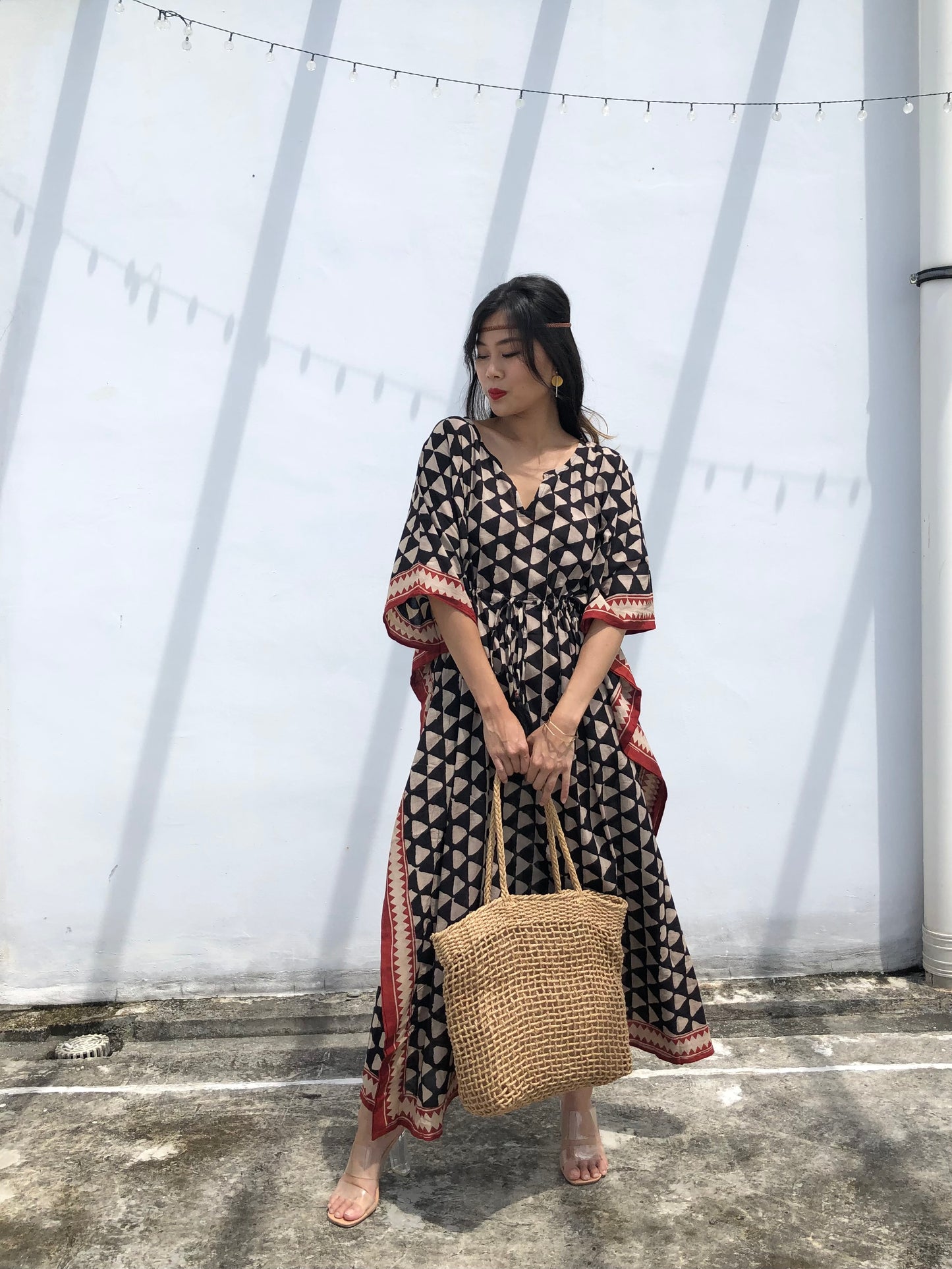 Kaftan in Cotton Block Print - Geometric Print