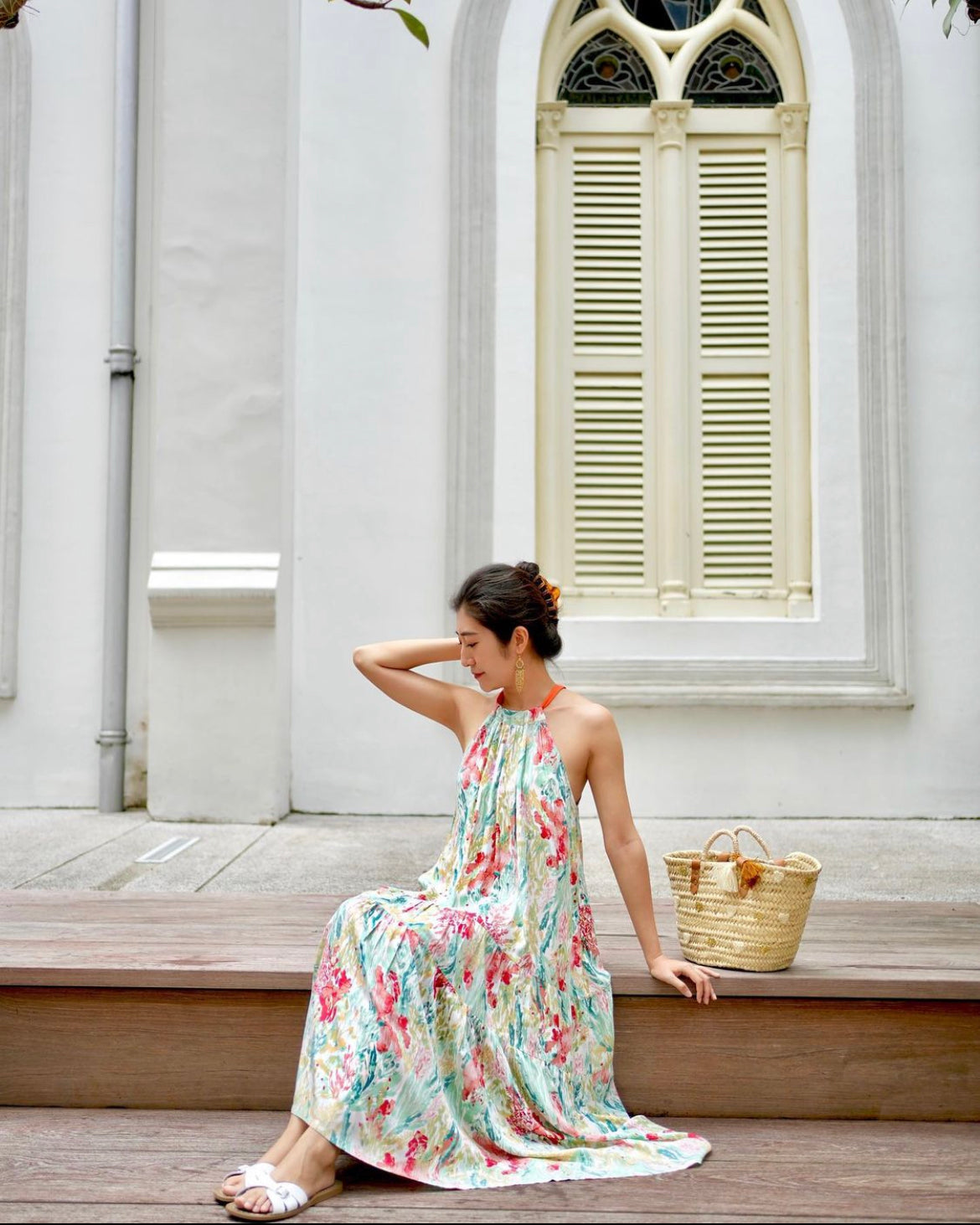 Enza Halter Neck Maxi Dress - Floral Pastel